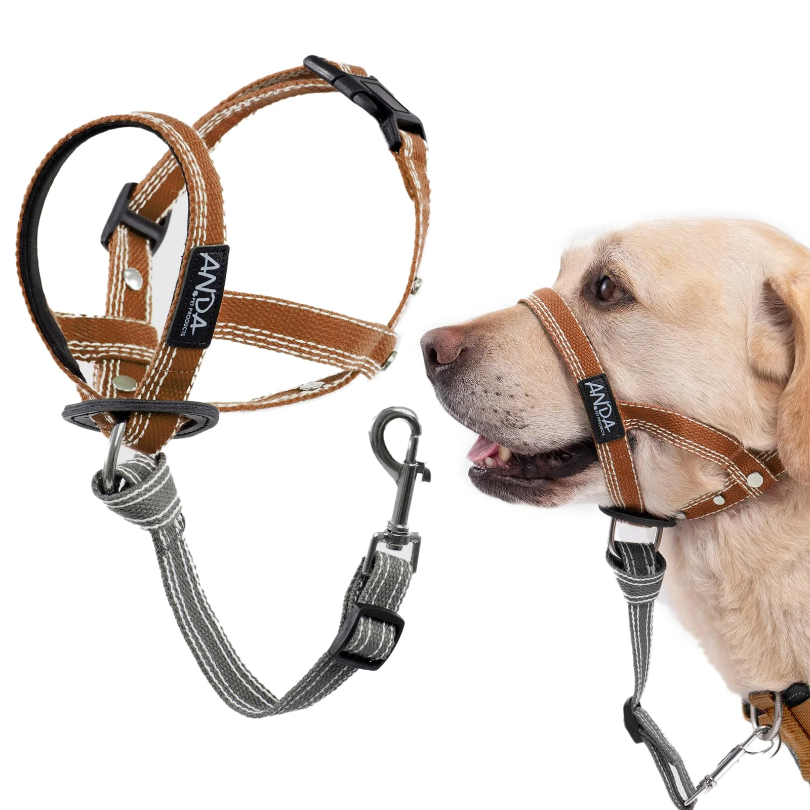 Long-Lasting ANDA Ultra-Light No-Pull Gentle Leader for Dogs – Adjustable Breathable Brown Size 1 World-Class
