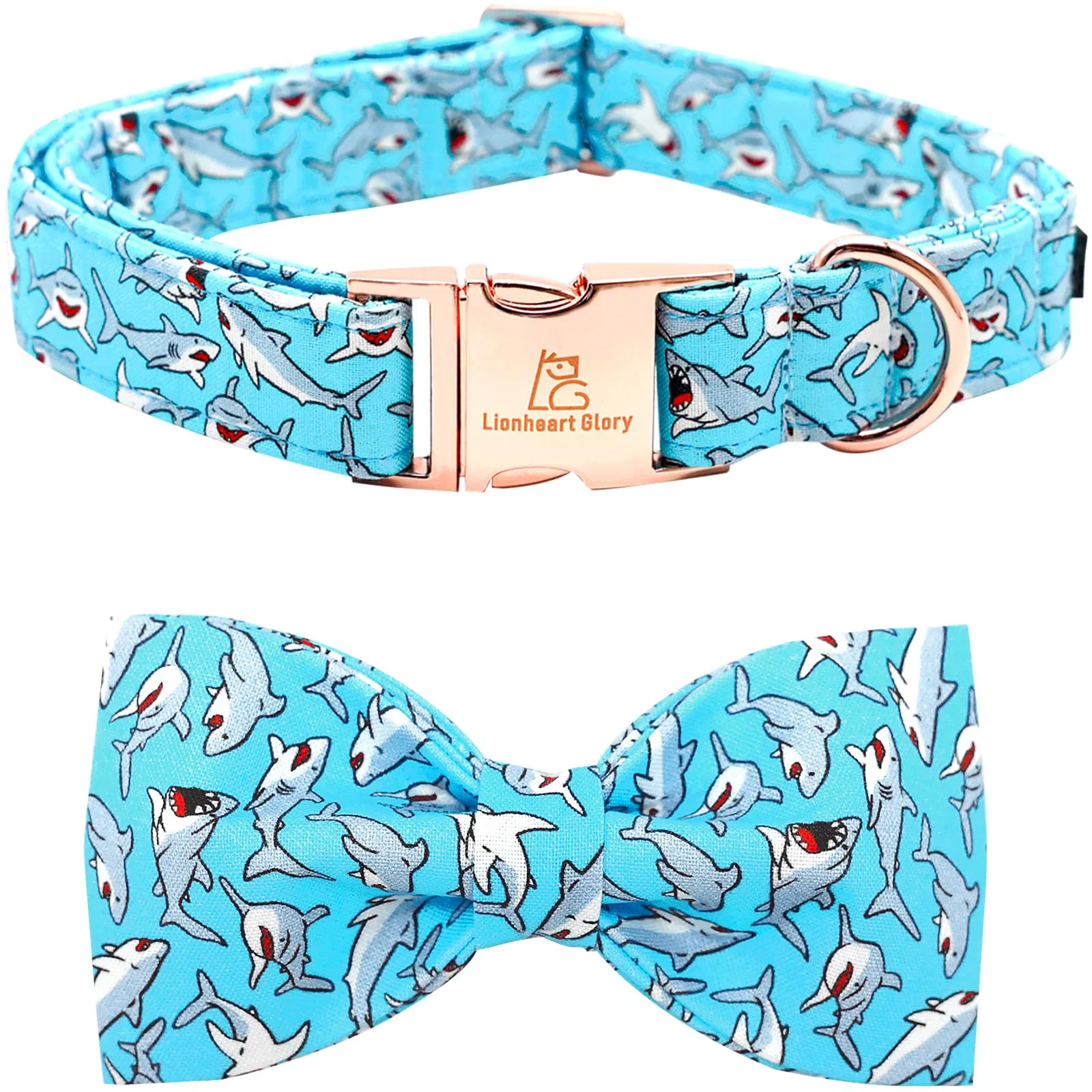 Versatile Lionheart glory Blue Bow Dog Collar with Shark Print – Soft Adjustable Bow Collar for Small to Large Dogs Comfortable