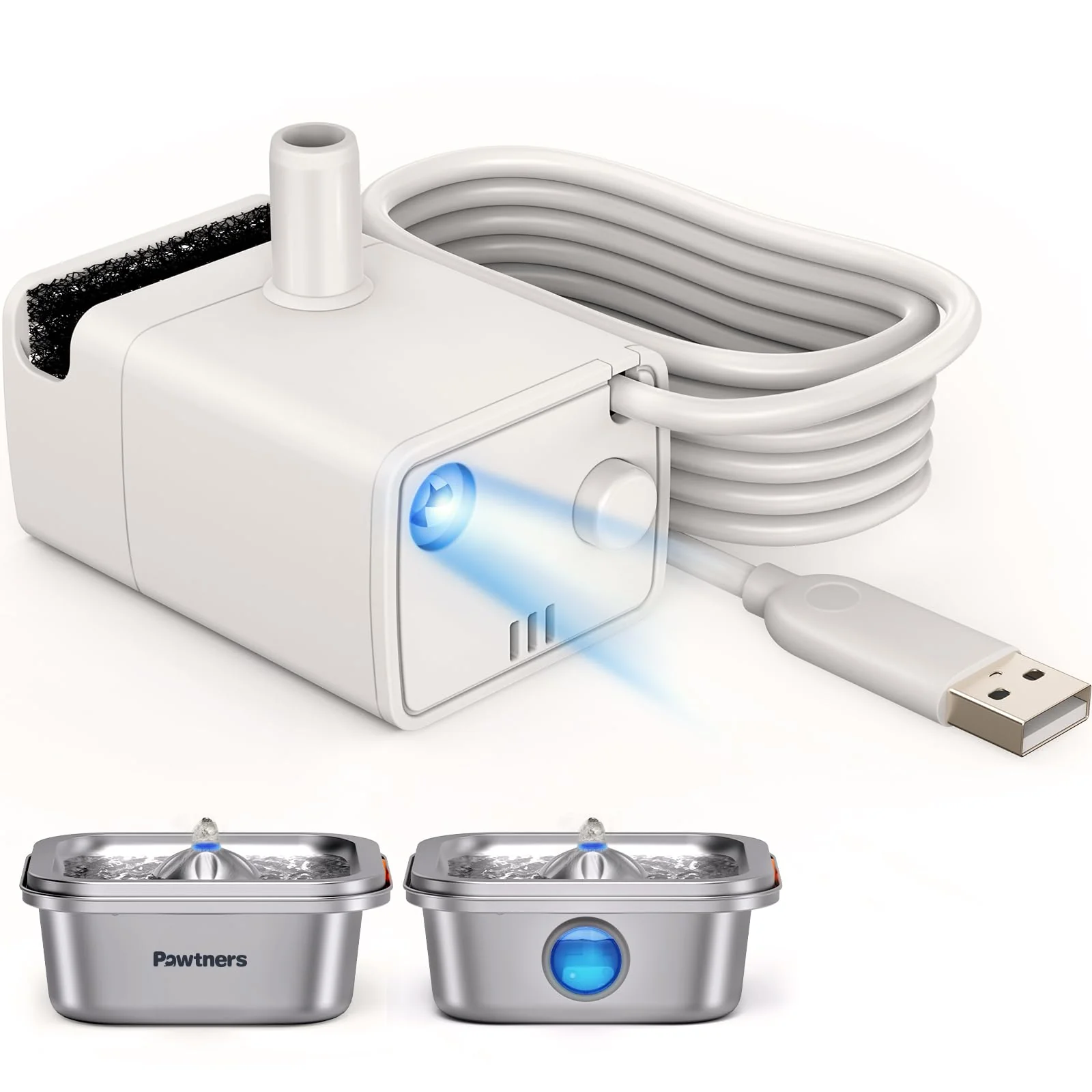 Excellent Pawtners Cat Fountain Pump — Quiet 5V 80mA WF008A Compatible 4L Stainless Steel Fountain Recyclable