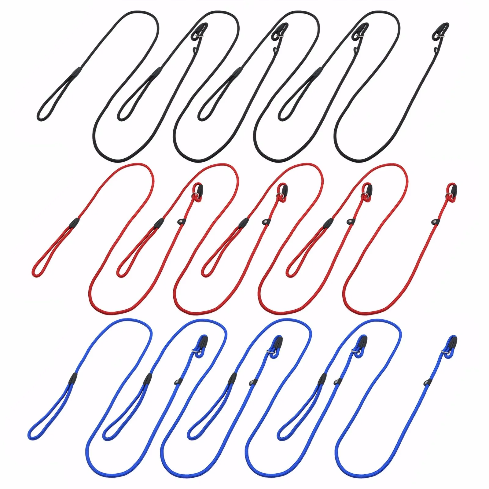 Superior Panthra 12-Pack Slip Leads for Dogs — Adjustable Nylon Rope Leash for Small Dogs Blue Red Black Premium