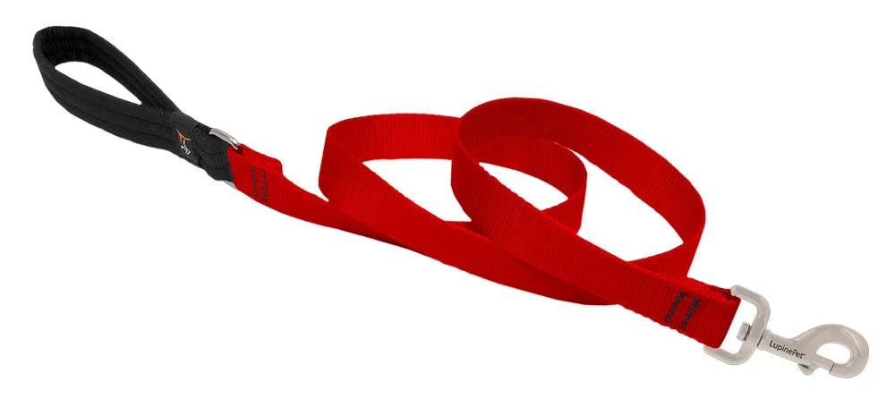 Durable Lupine Dog Leash – 1-inch Wide 6-Foot Red with Padded Handle LupinePet Verified
