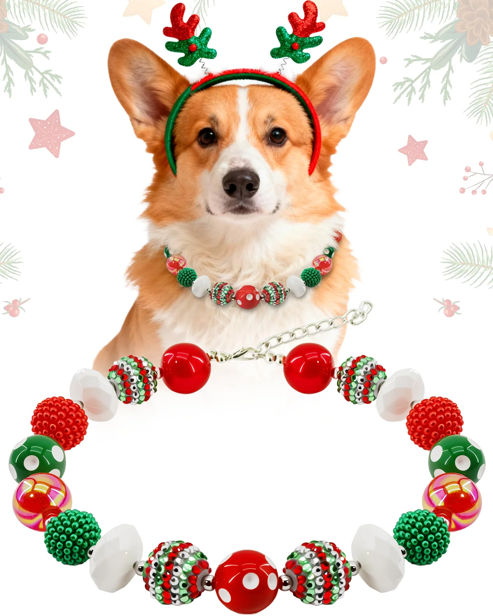 Fine Crafted Hosiwei Christmas Dog Collar with Red Green Beads — Adjustable 14-18 in High-Performance