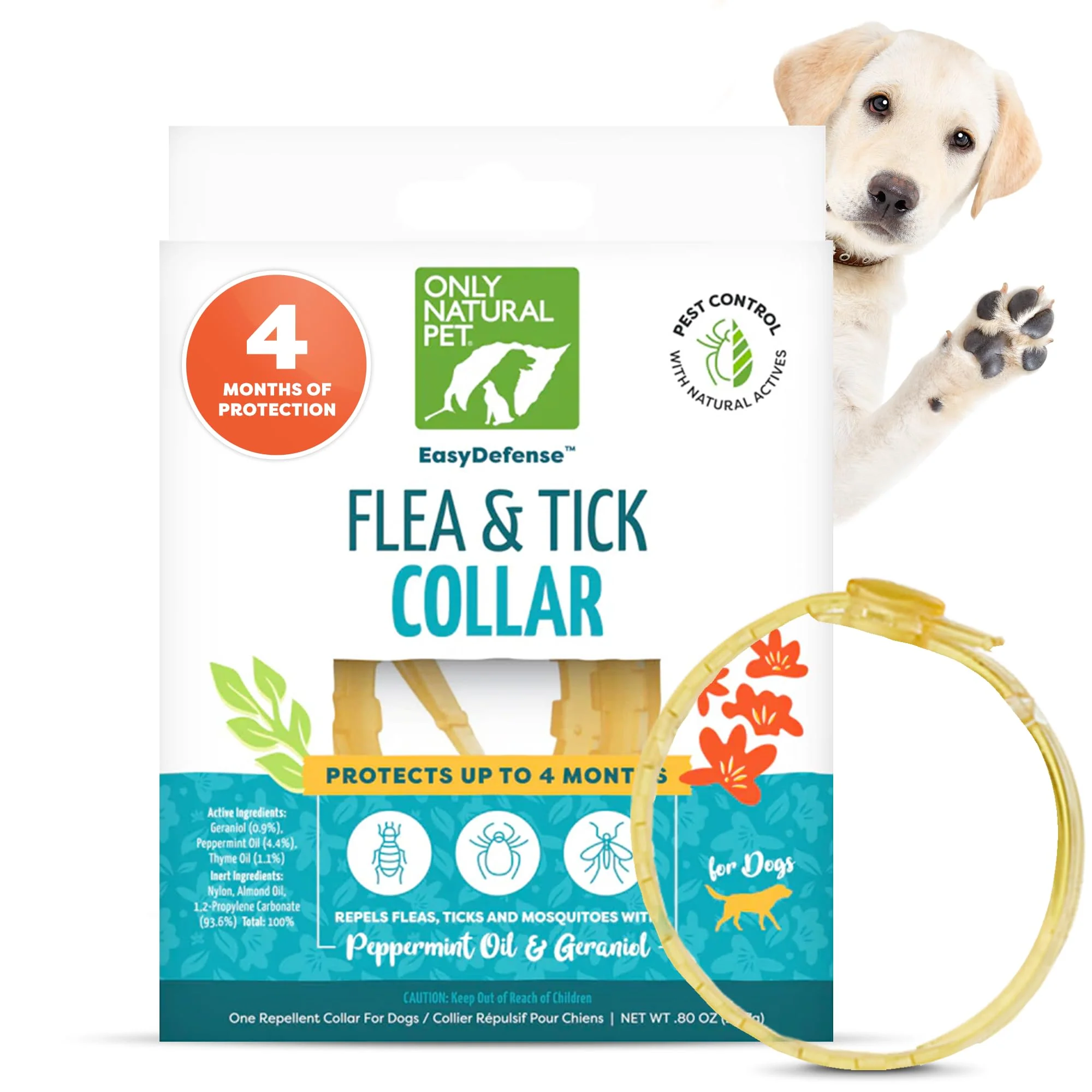 Green Only Natural Pet EasyDefense Flea Tick Collar for Dogs — One Size Up to 4 Months Protection Original Design
