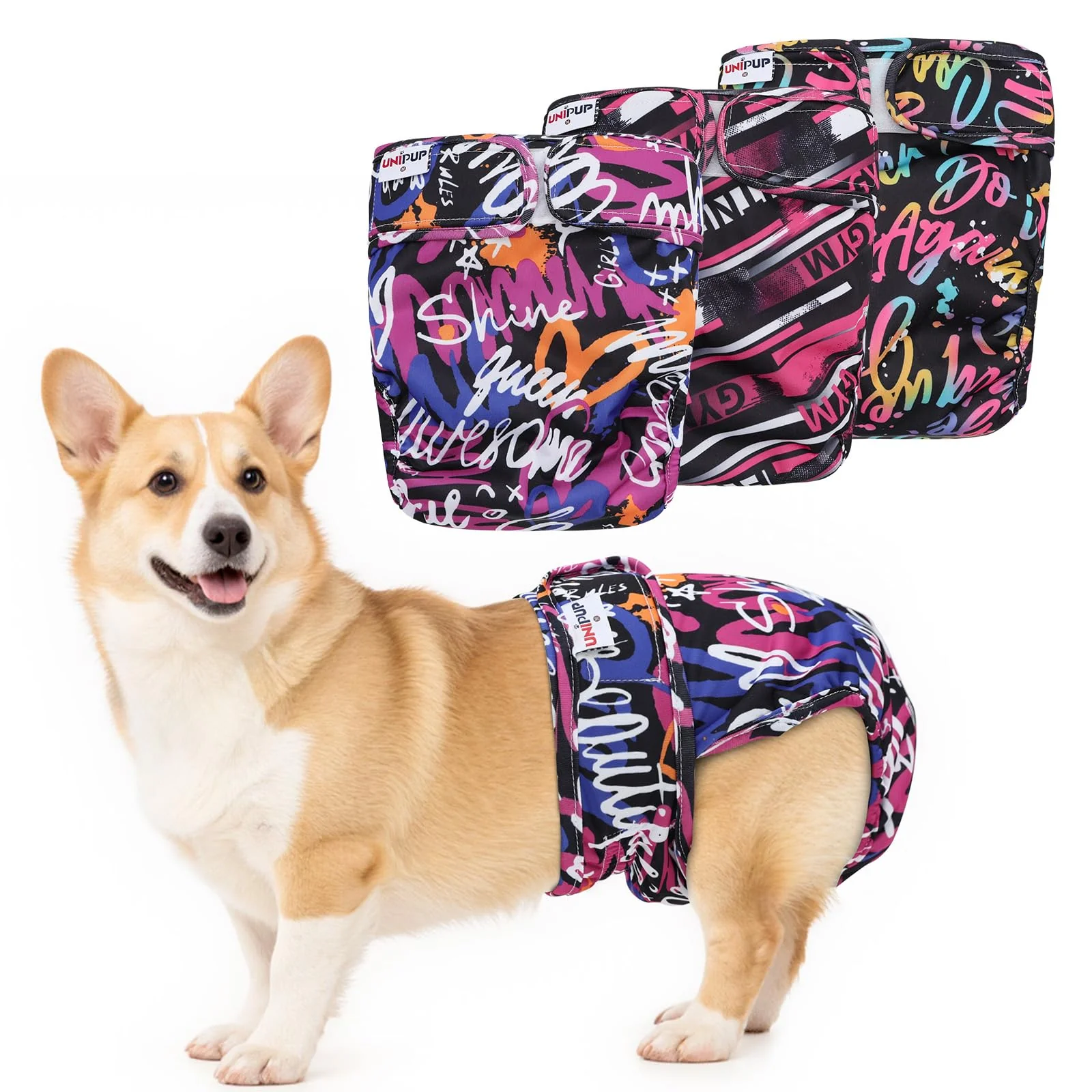 Advanced UNIPUP Female Dog Diapers No Tail Hole – Reusable Washable 3 Pack Enhanced