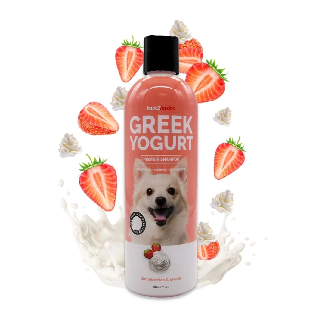 Pure Bark2Basics Strawberries Cream Greek Yogurt Dog Shampoo – Protein Rich Hydrating 16 oz Innovative