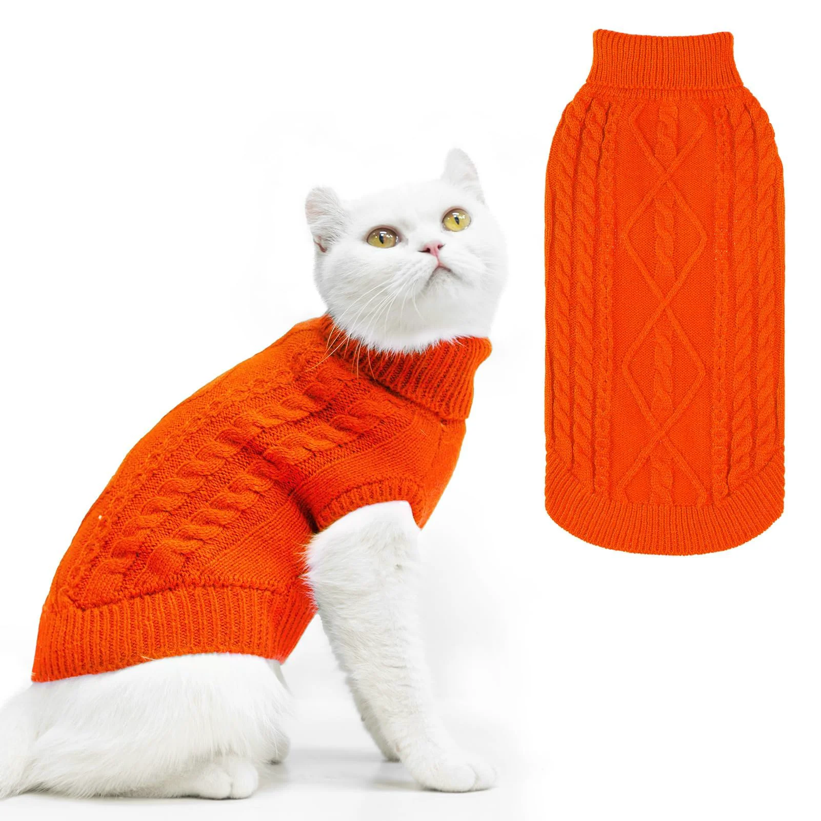 Artisan PUPTECK Winter Cat Sweater Coat – Soft Warm Knitwear for Kittens Small Dogs Orange Size L Official
