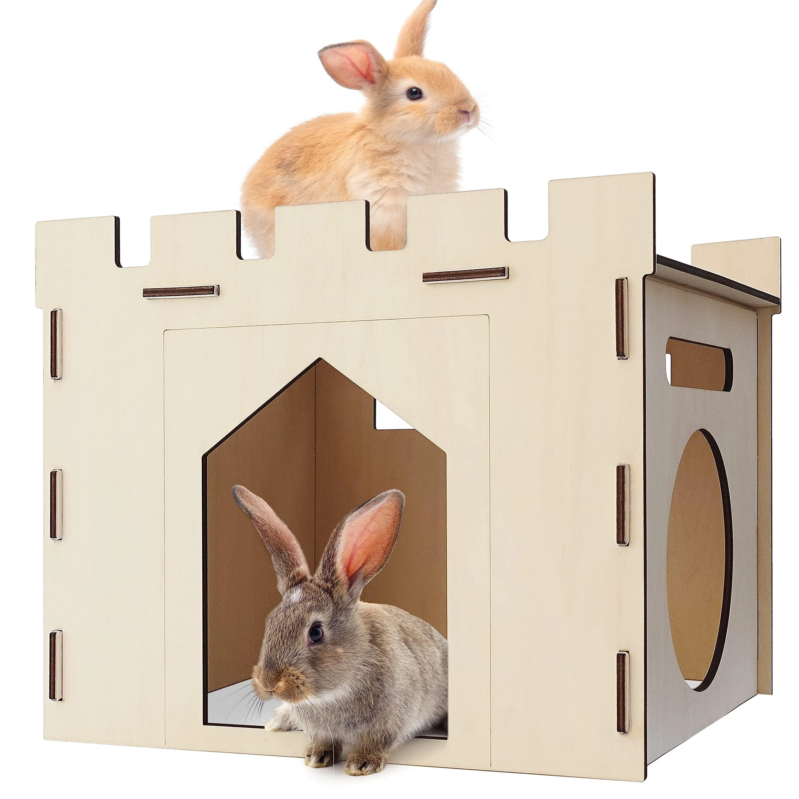 Carefully Designed HIIMALEX Large Wooden Rabbit Hideout with Balcony – Durable Indoor Playhouse for Rabbits and Small Pets Soft
