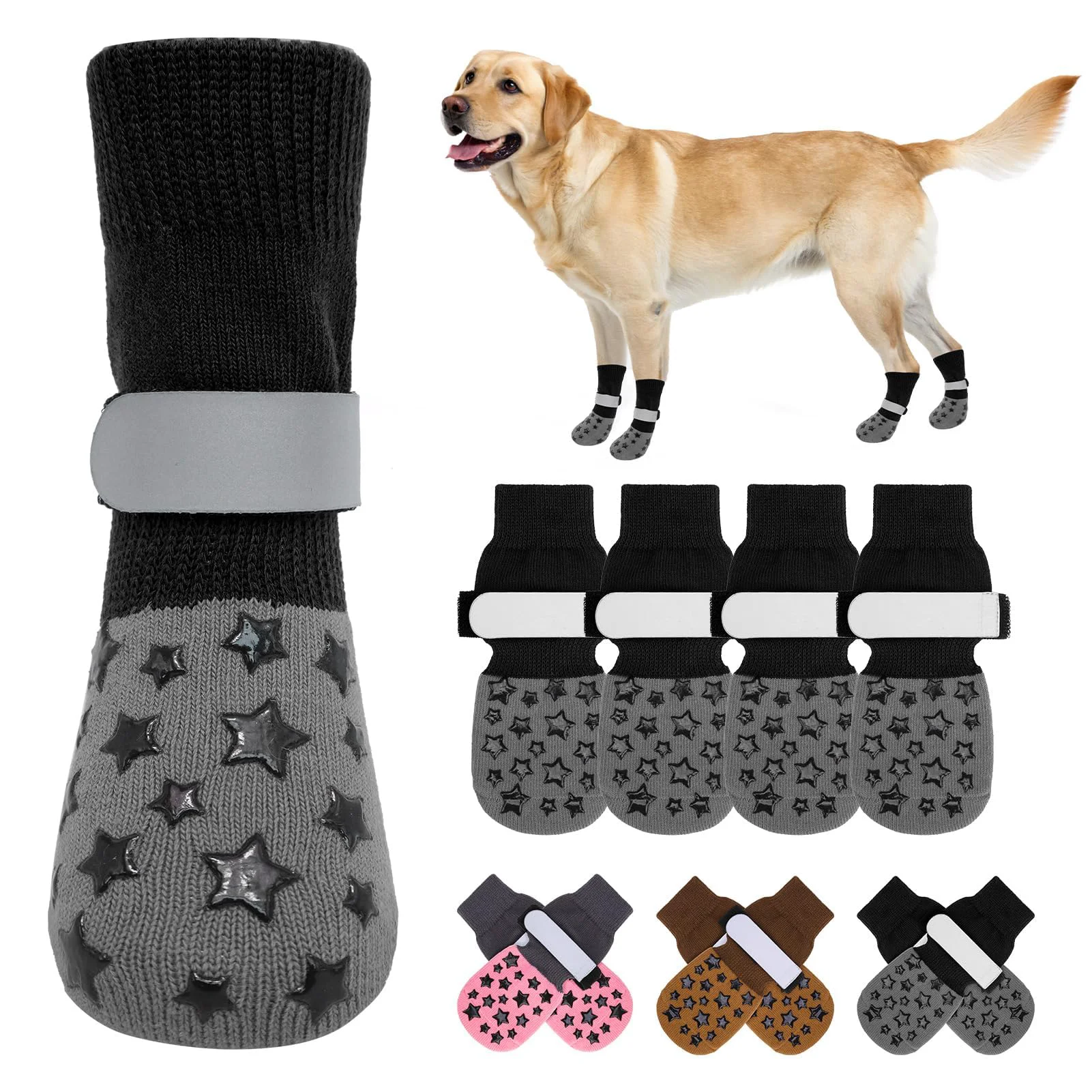 World-Class BEAUTYZOO Anti Slip Dog Socks – 3x Traction Adjustable Reflective Straps Breathable Paw Protection Convenient