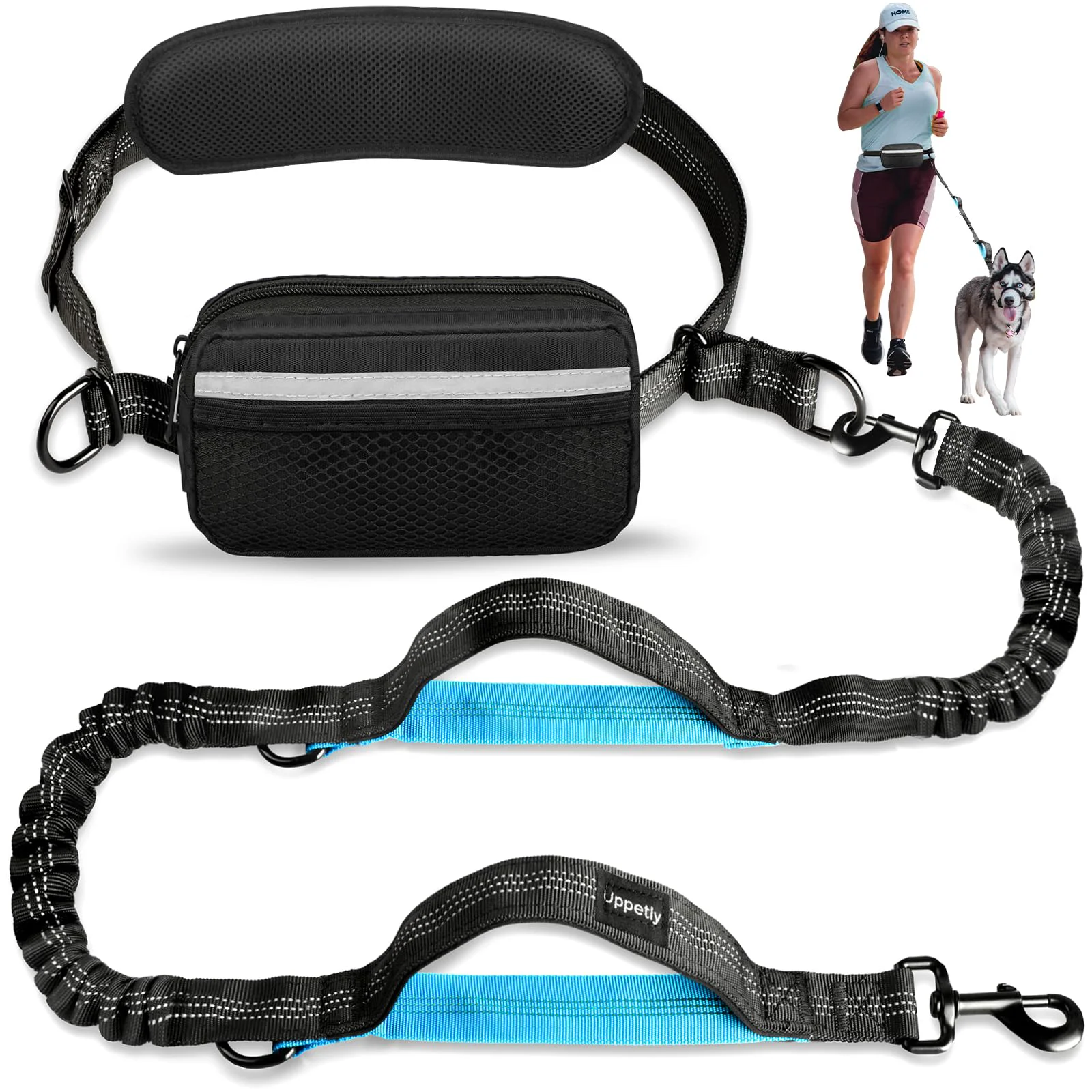 Trendy Uppetly Hands Dog Leash with Zipper Pouch – Dual-Handle Reflective Waist Pack for Large Dogs 25-120 lb Contemporary