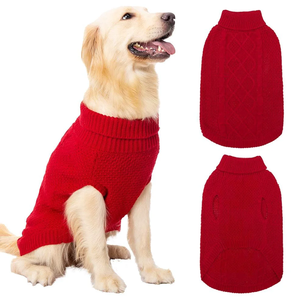 Dependable Mihachi Turtleneck Dog Sweater - Warm Cable Knit Coat with Leash Hole Winter Pet Clothing Natural