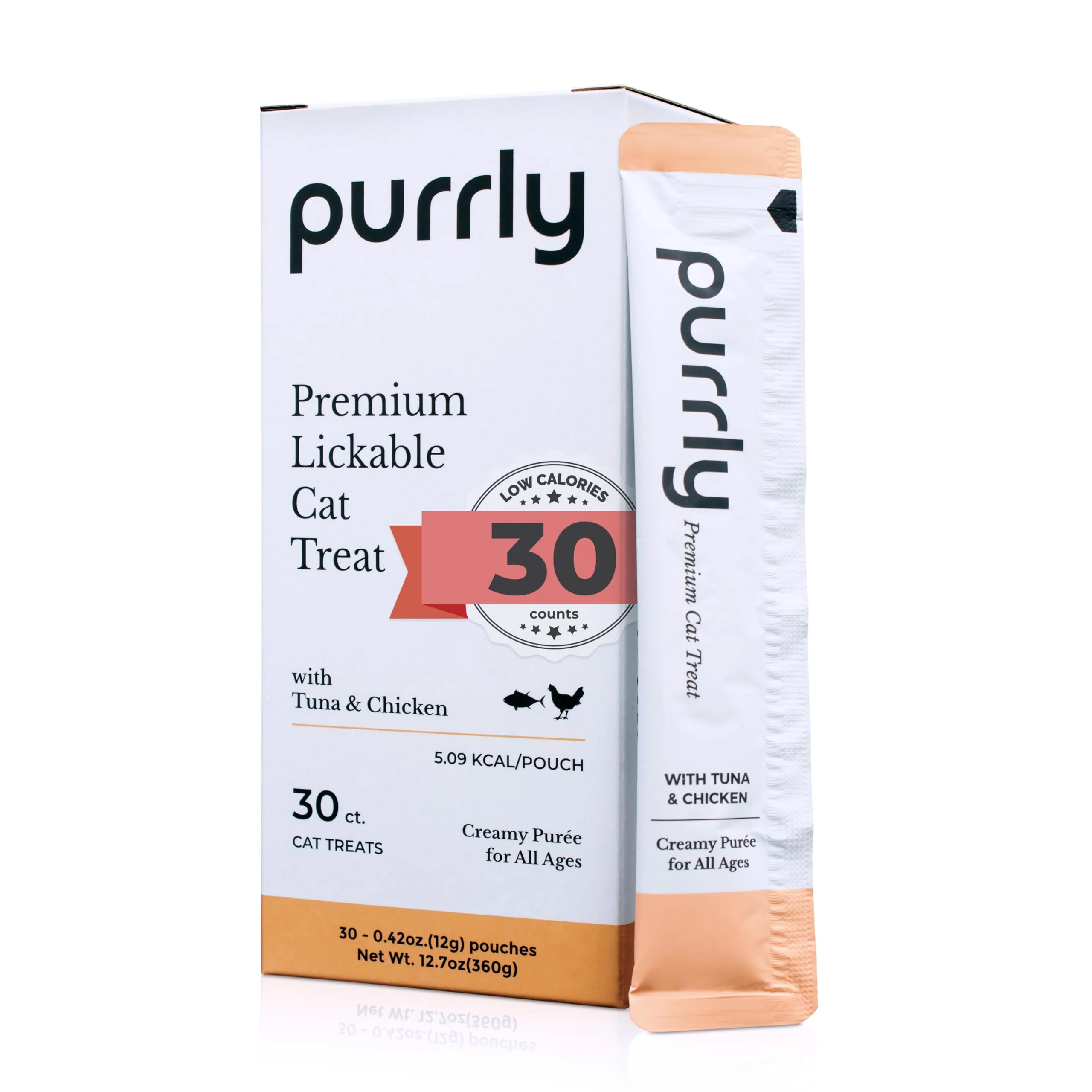 Next-Generation Purrly Cat Treat Topper – Lickable Tuna Chicken Breast with Prebiotic Fiber Indoor Cats Grain- Reusable