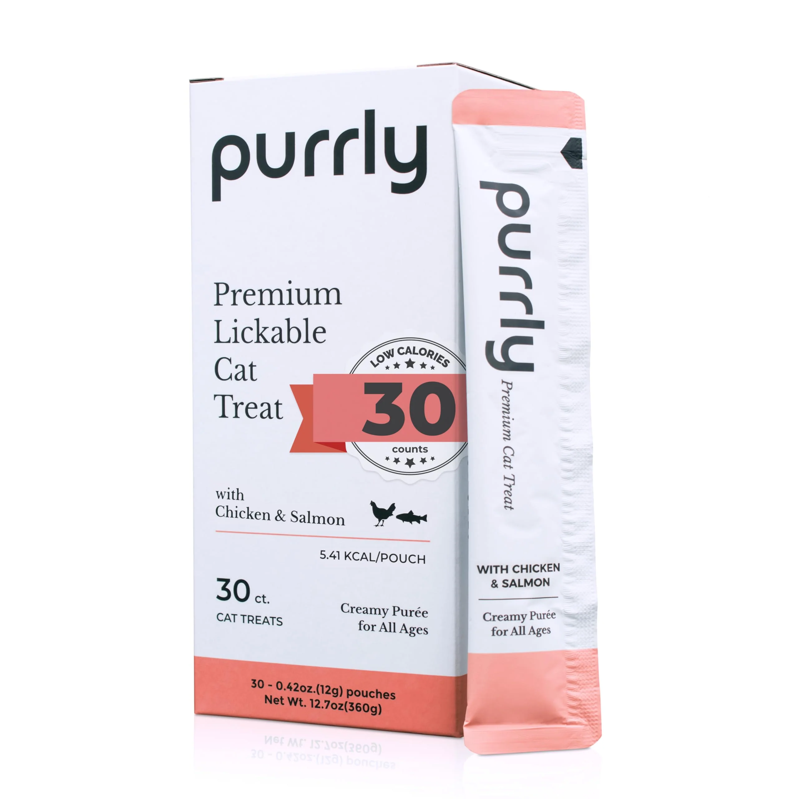 Consistent Purrly Hydrating Wet Cat Treat Topper Creamy Purée with Human-Grade Chicken Salmon Omega-3 6 30 Count Specialty