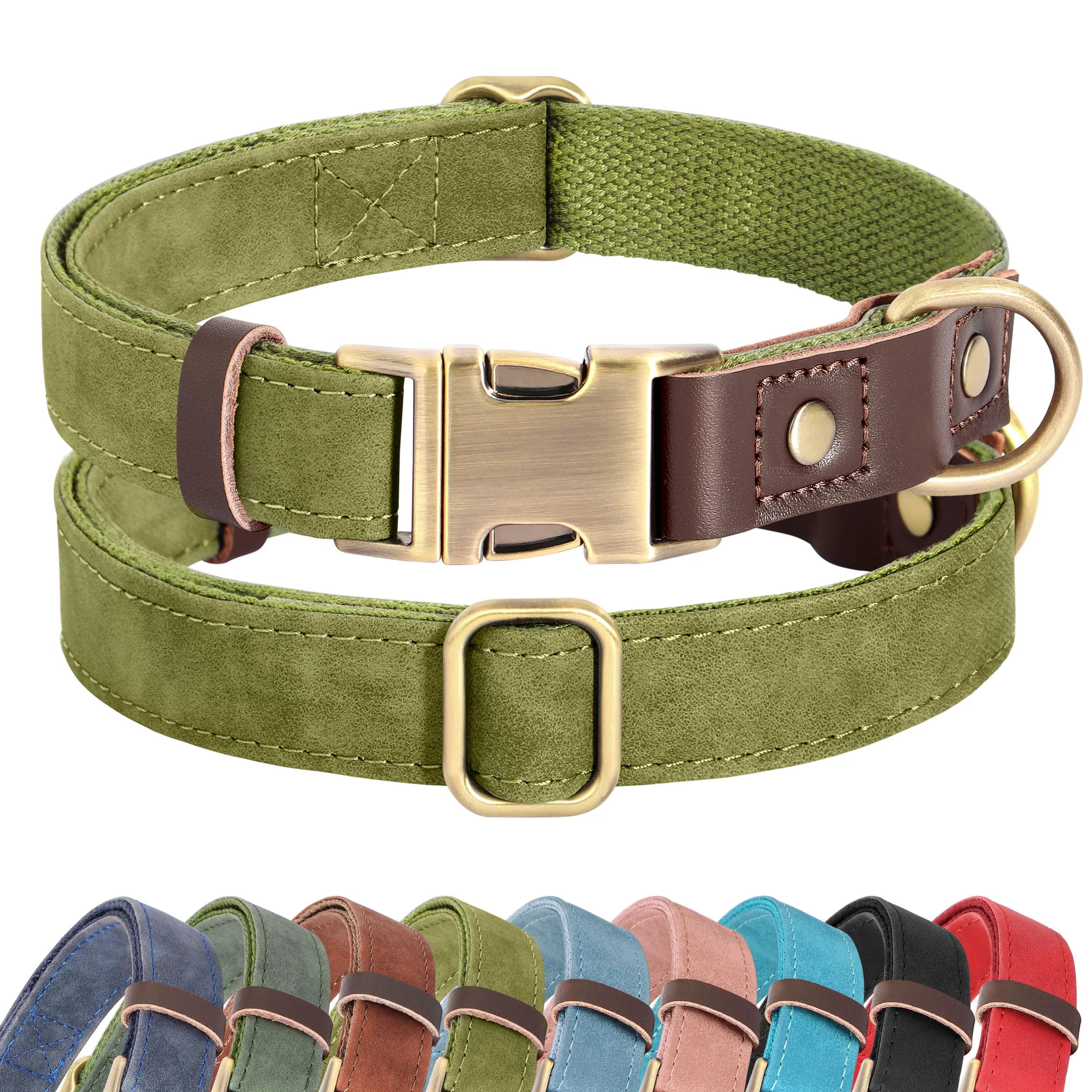 Trusted Didog Soft PU Leather Dog Collar – Olive Green Medium 13–19 neck with Quick-Release Buckle World-Class