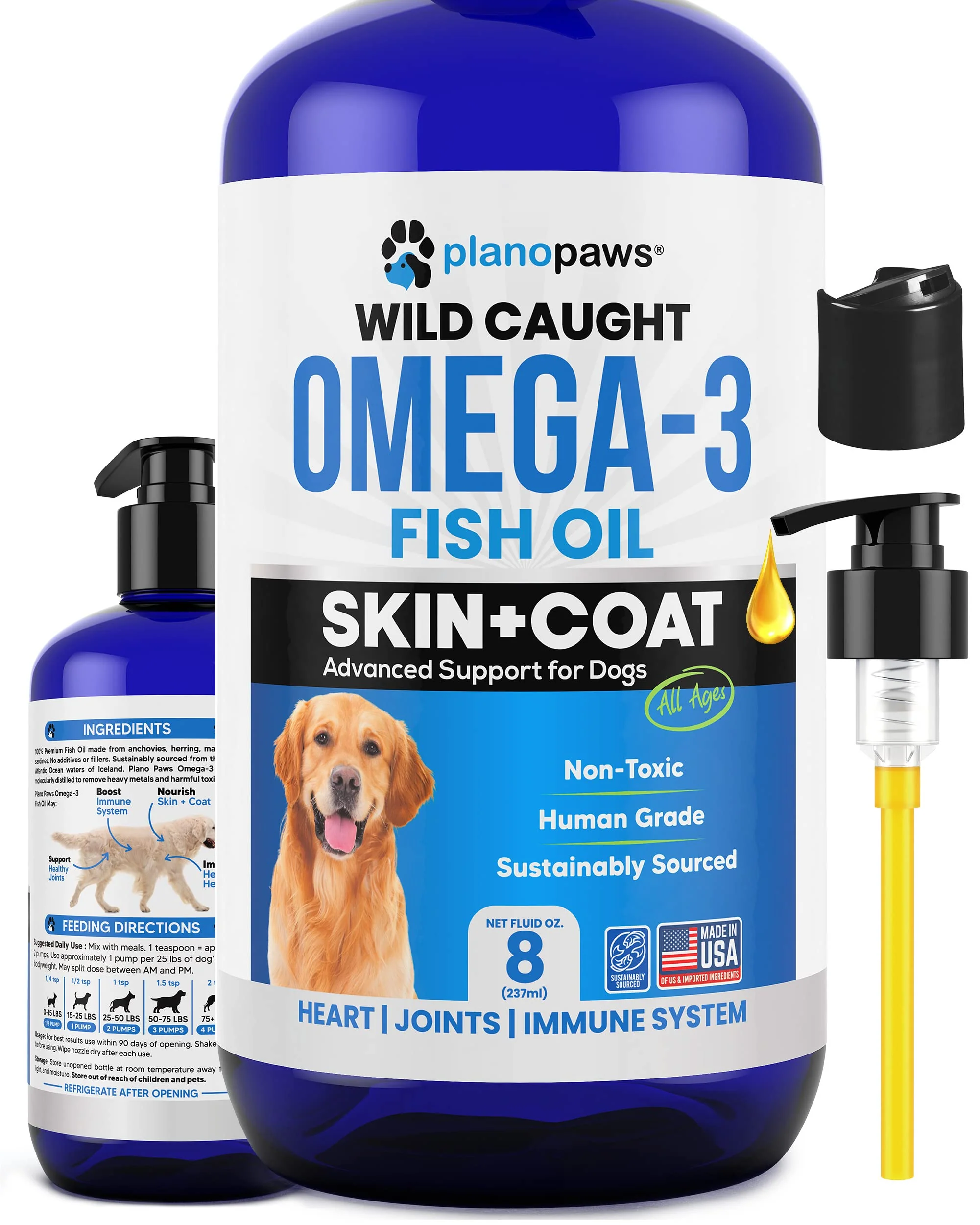 Original Design Planopaws Omega-3 Fish Oil for Dogs – Wild-Caught Low Odor Skin Joints High-Quality