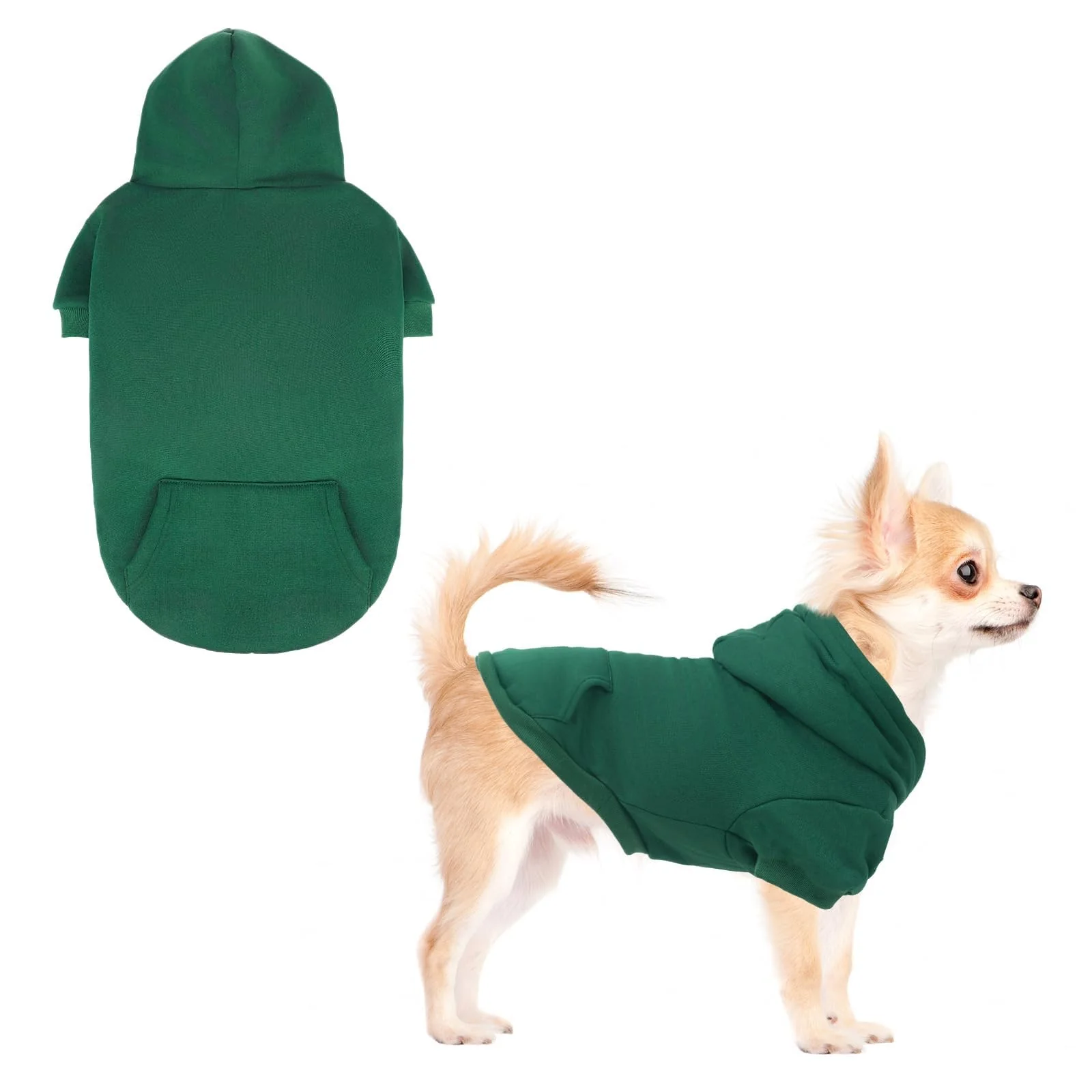 Consistent KOOLTAIL Basic Dog Hoodie - Soft Warm Coat with Leash Hole Pocket Deep Green Effective