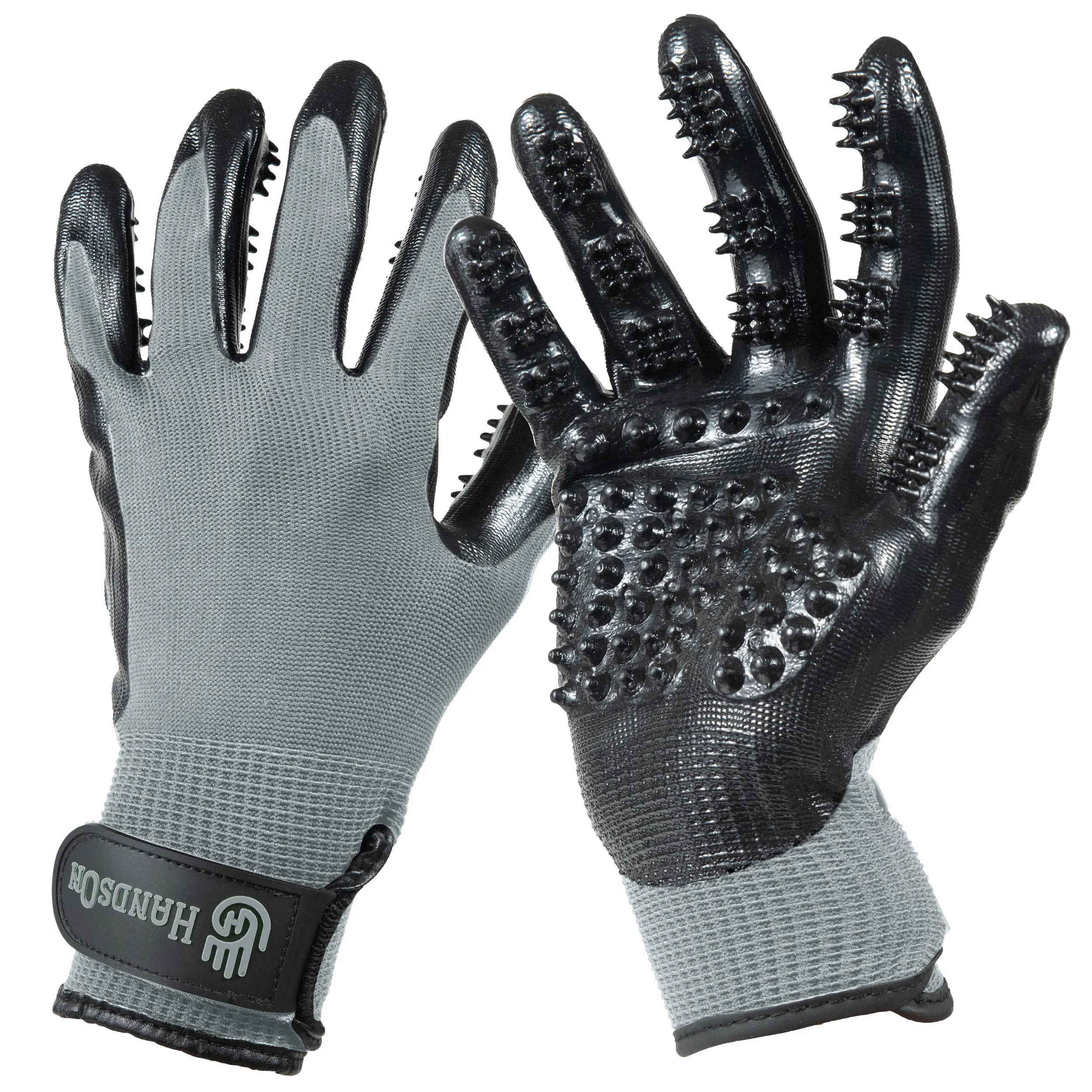 Powerful H HANDSON Pet Grooming Gloves – Patented Award-Winning Shedding Bathing Hair Remover Grey X-Large Genuine
