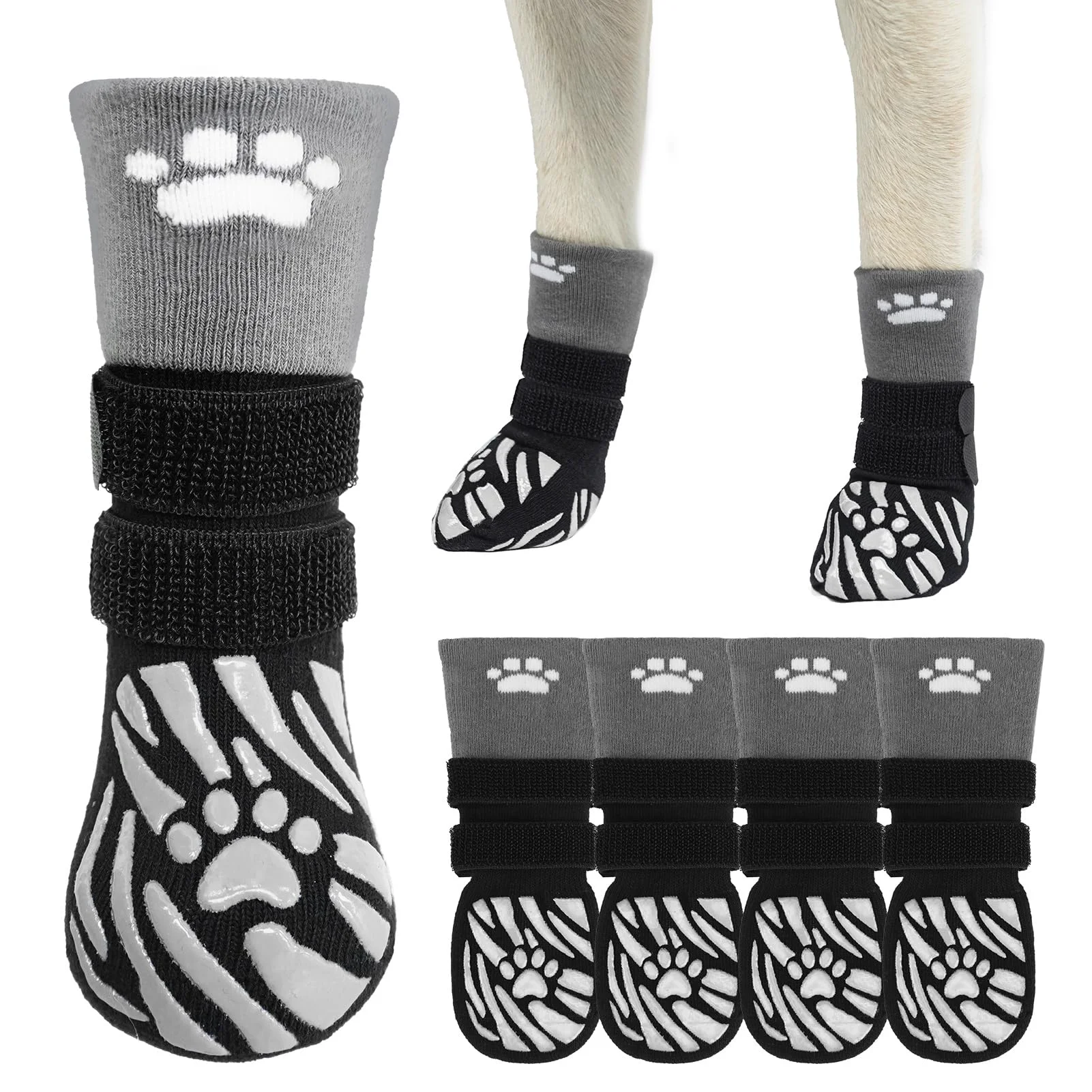 Environmentally Friendly SCENE Dog Socks — Non-Slip Paw Protectors for Small to Large Dogs Black Size L Practical