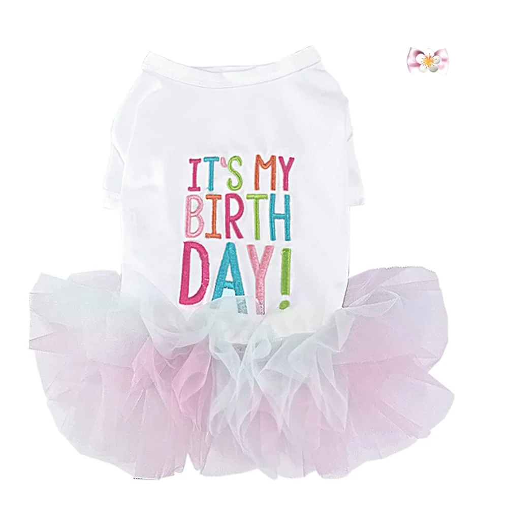 Detailed ANIAC Girl Dog Birthday Tutu Dress — White Lace Skirt Hairpin for Cats Small Dogs Medium Effective