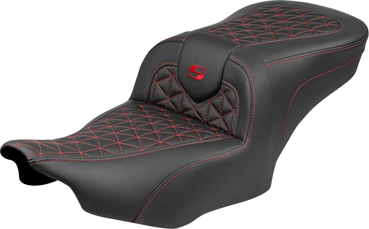 High-Grade SADDLEMEN Roadsofa™ Seat - without Backrest - Red Stitch - FLH FLT '23-'25 823-07-21004 Genuine