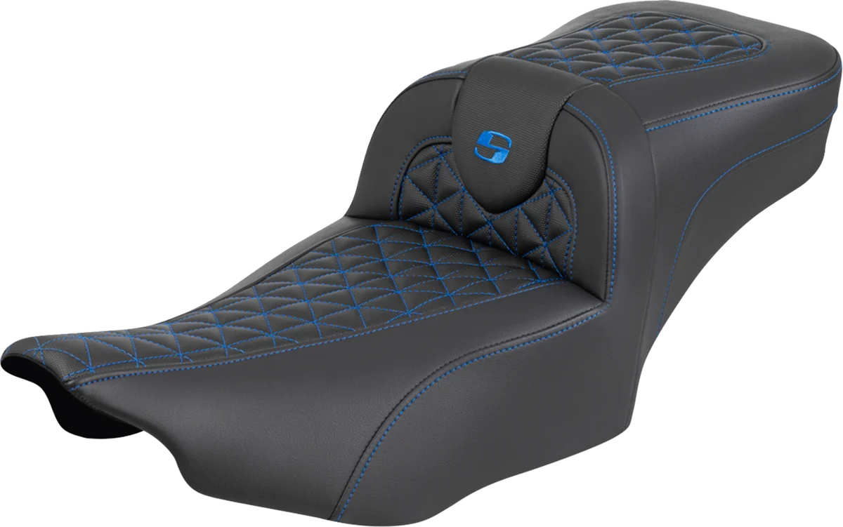 Lightweight SADDLEMEN Roadsofa™ Extended Reach Seat - without Backrest - Blue Stitch - FLH FLT '23-'25 823-07-21101 Expertly Made