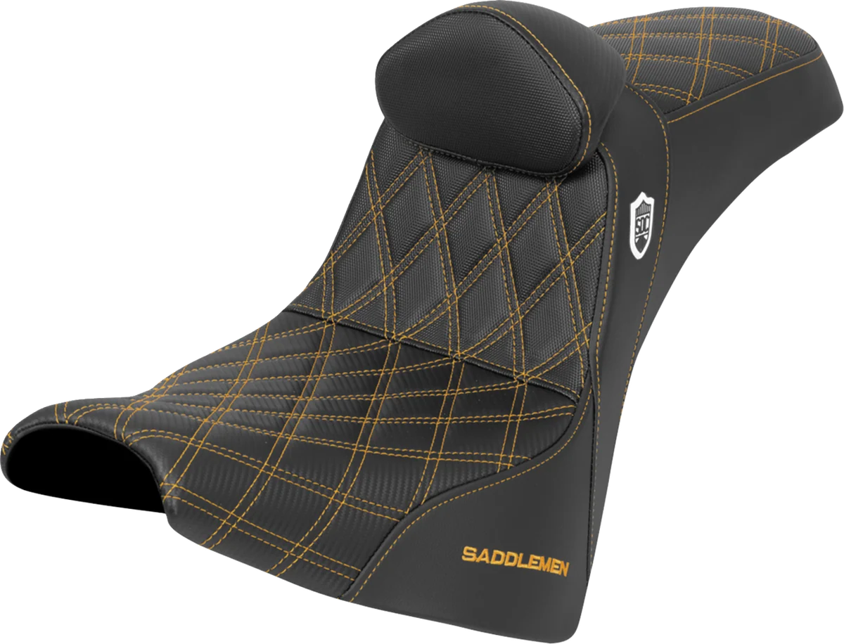 Trusted SADDLEMEN Pro Series SDC Performance Seat - w Backrest - Gold Stitch - Gripper - FXBB FXST '18-'25 SC81830DB7 Reusable