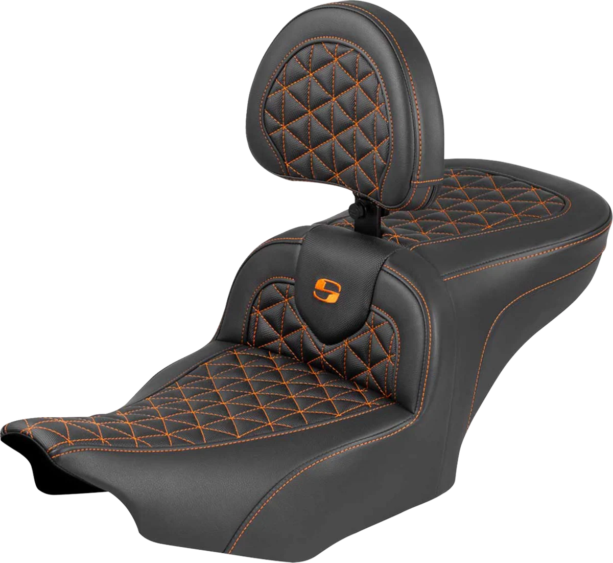 Fashionable SADDLEMEN Roadsofa™ Seat - with Backrest - Orange Stitch - FLH FLT '23-'25 823-07-210B3 Genuine