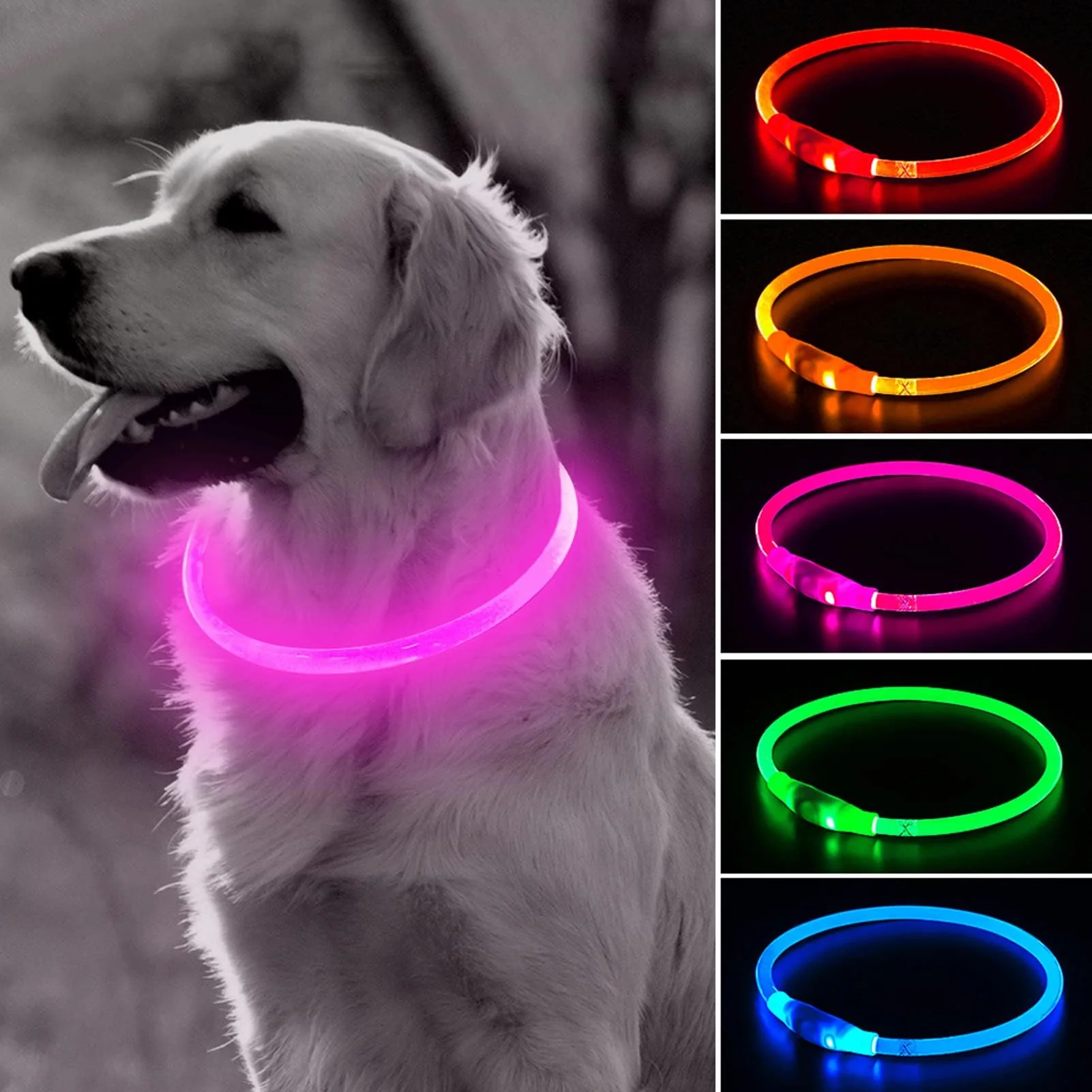 Sophisticated BSEEN Light Up Dog Collar – Rechargeable LED 360° Visibility Pink 70cm Detailed