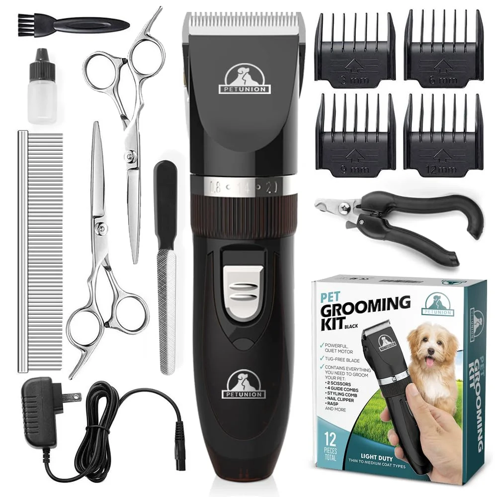 Crafted Pet Union Professional Dog Grooming Kit - Cordless Low-Noise Clipper Set for Thick Coats Powerful