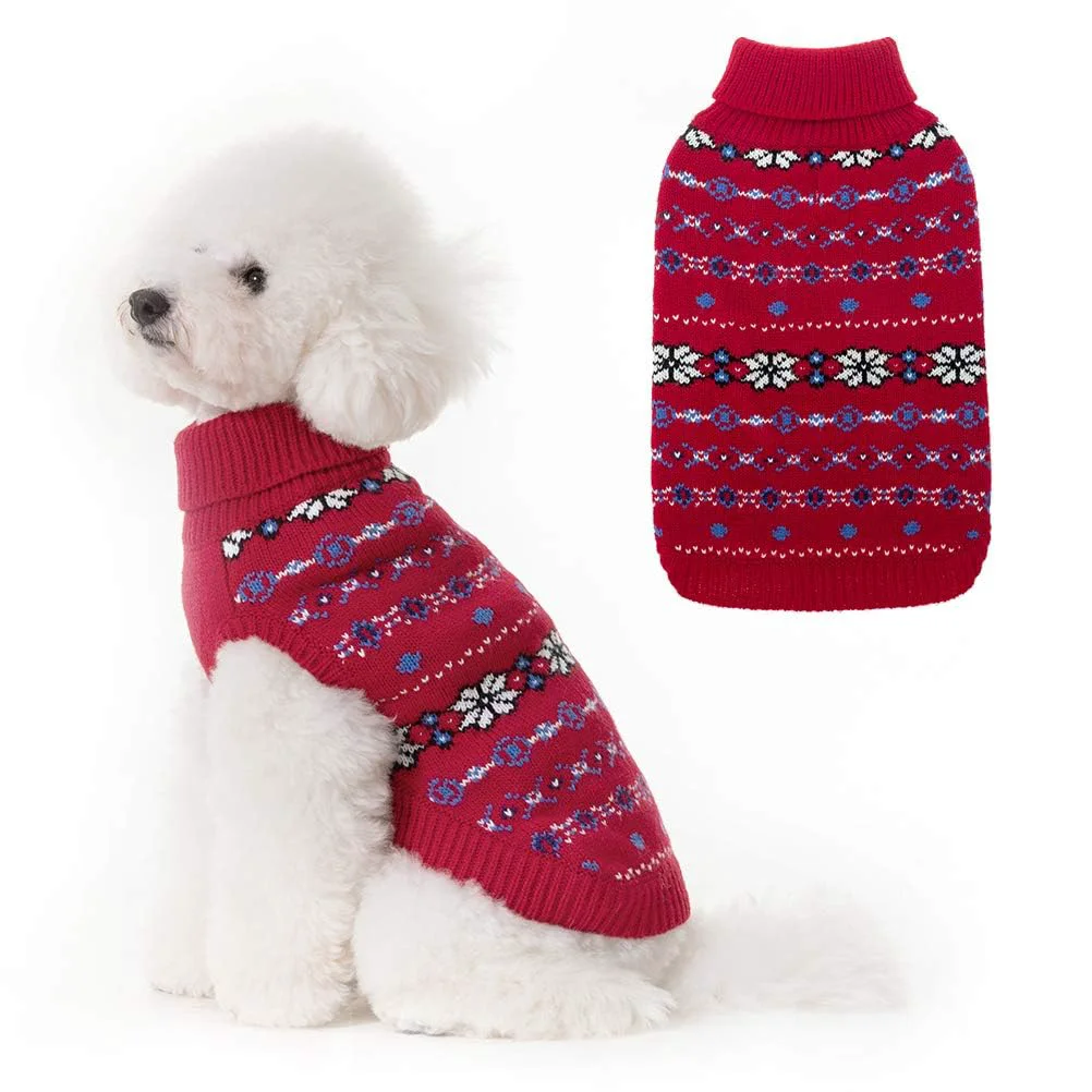 Authentic BINGPET Winter Dog Sweater for Small Dogs Red Snowflake Knitwear with Leash Hole Premium