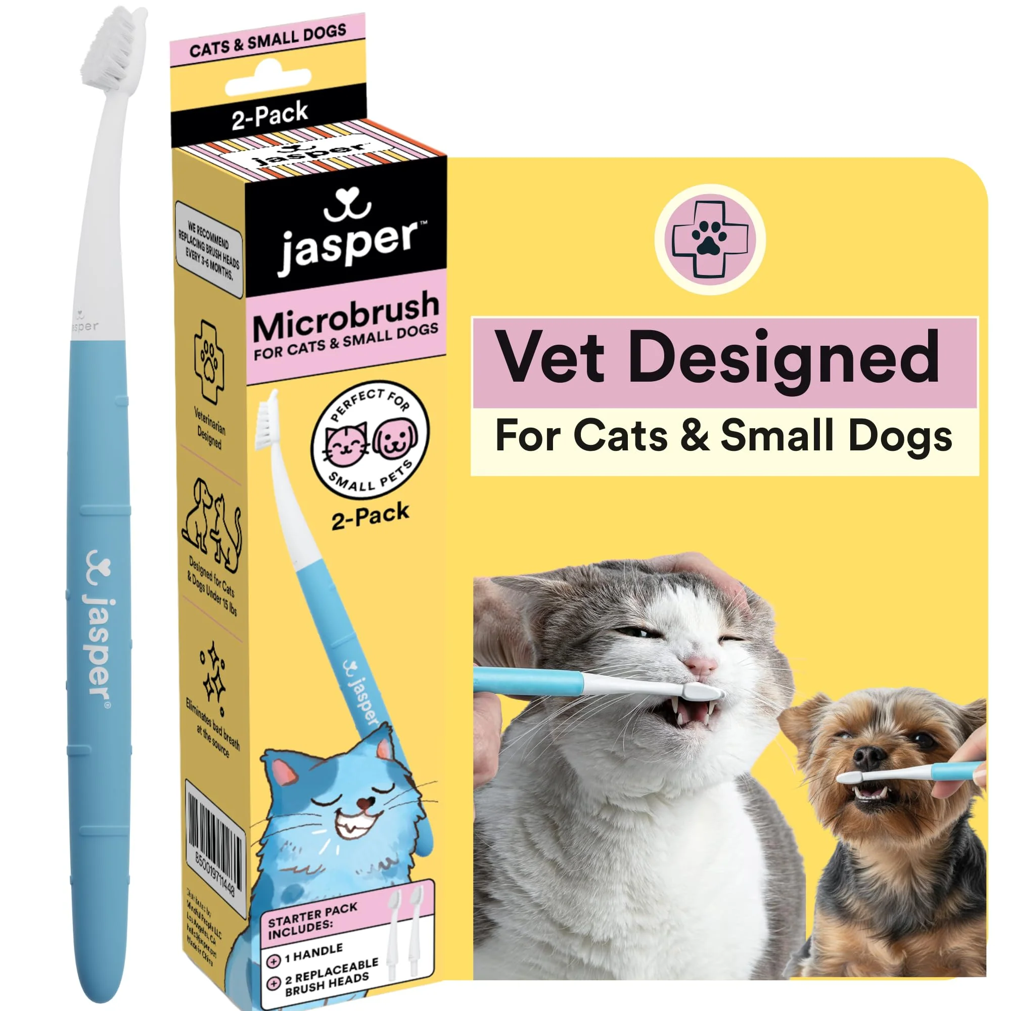 Organic Jasper Microbrush Vet Cat Toothbrush — Gentle Narrow Head for Cats Small Dogs Modern
