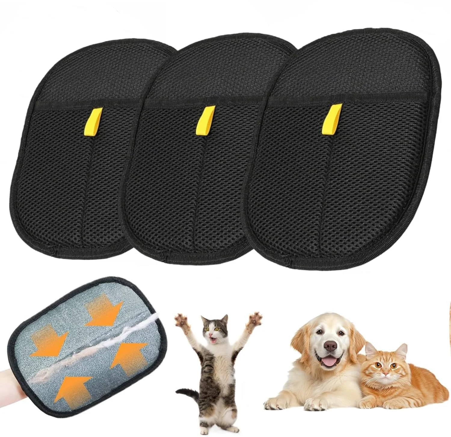 Advanced 3pcs Pet Hair Removal Glove for Cats Dogs – 2025 New Upgrade Efficient Grooming Gloves Minimalist