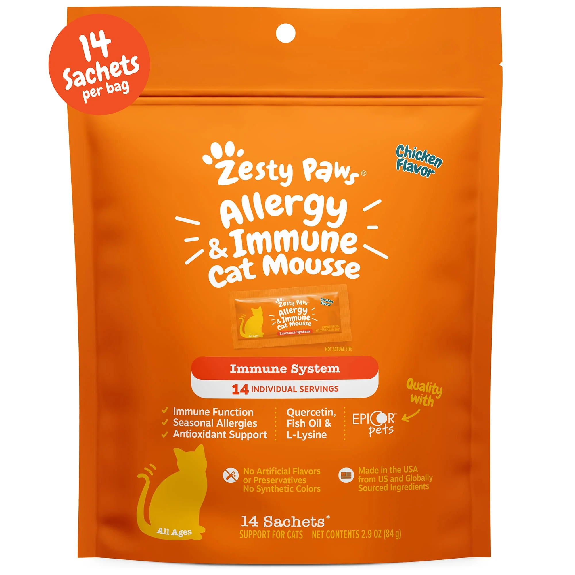 Lightweight Zesty Paws Allergy Immune Mousse – Cat Vitamins Immunity Treats L-Lysine Quercetin Omega-3 Comfortable