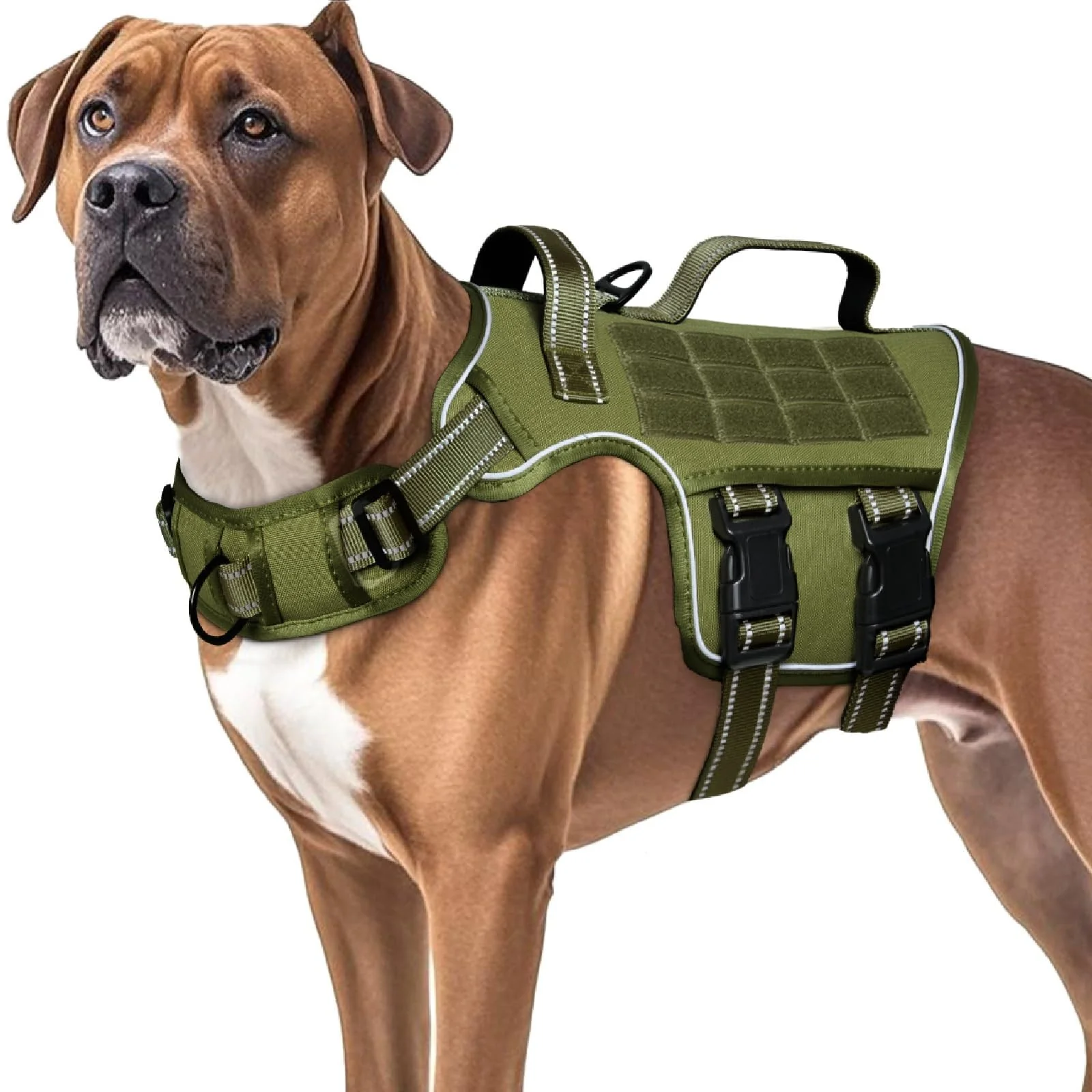 Durable RunFido Heavy-Duty Dog Harness for Large Dogs No-Pull Molle System Reflective Vest Natural