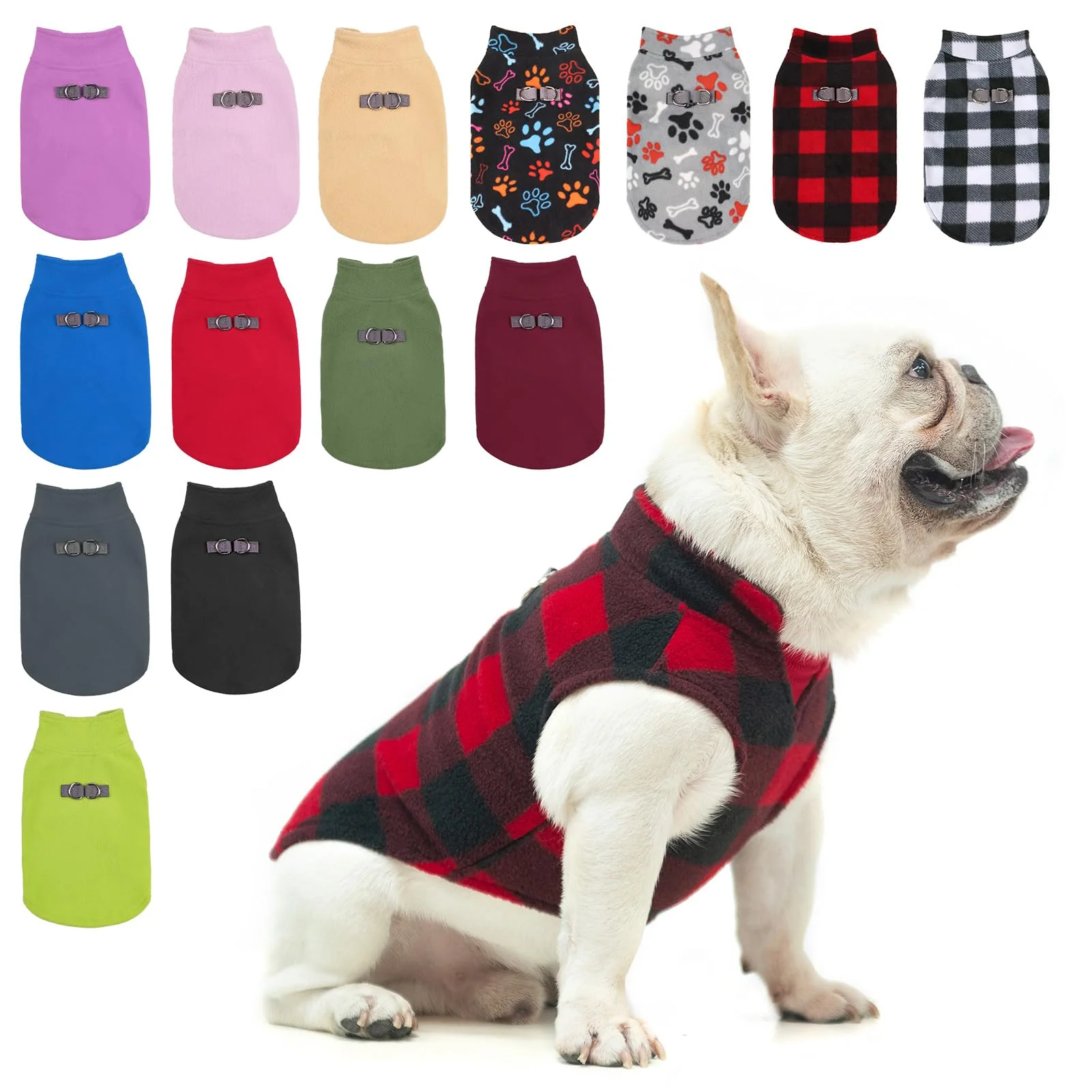 Unique BEAUTYZOO Small Dog Sweater Fleece Vest with D-Ring Leash Attachments – XS S Red Plaid Winter Coat Consistent