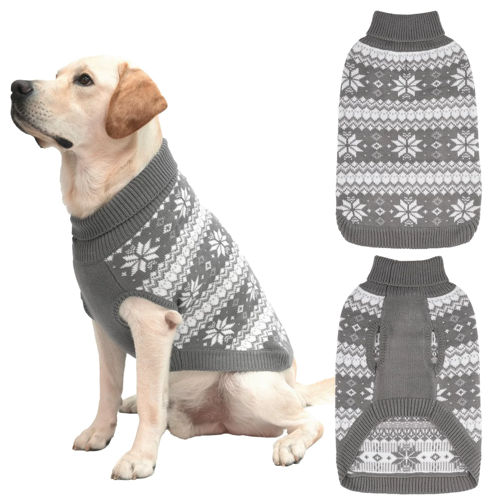 Efficient KOOLTAIL Cable Knit Dog Sweater Turtleneck – Snowflake Pattern Grey Size M Easy-to-Use