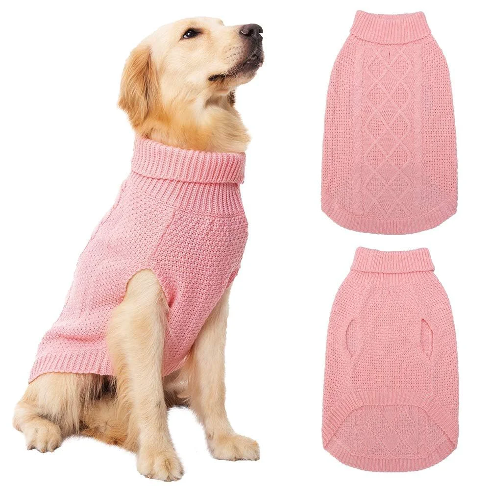 Elegant Mihachi Turtleneck Dog Sweater Warm Cable Knit Winter Coat with Leash Hole – Flesh Pink Medium Official