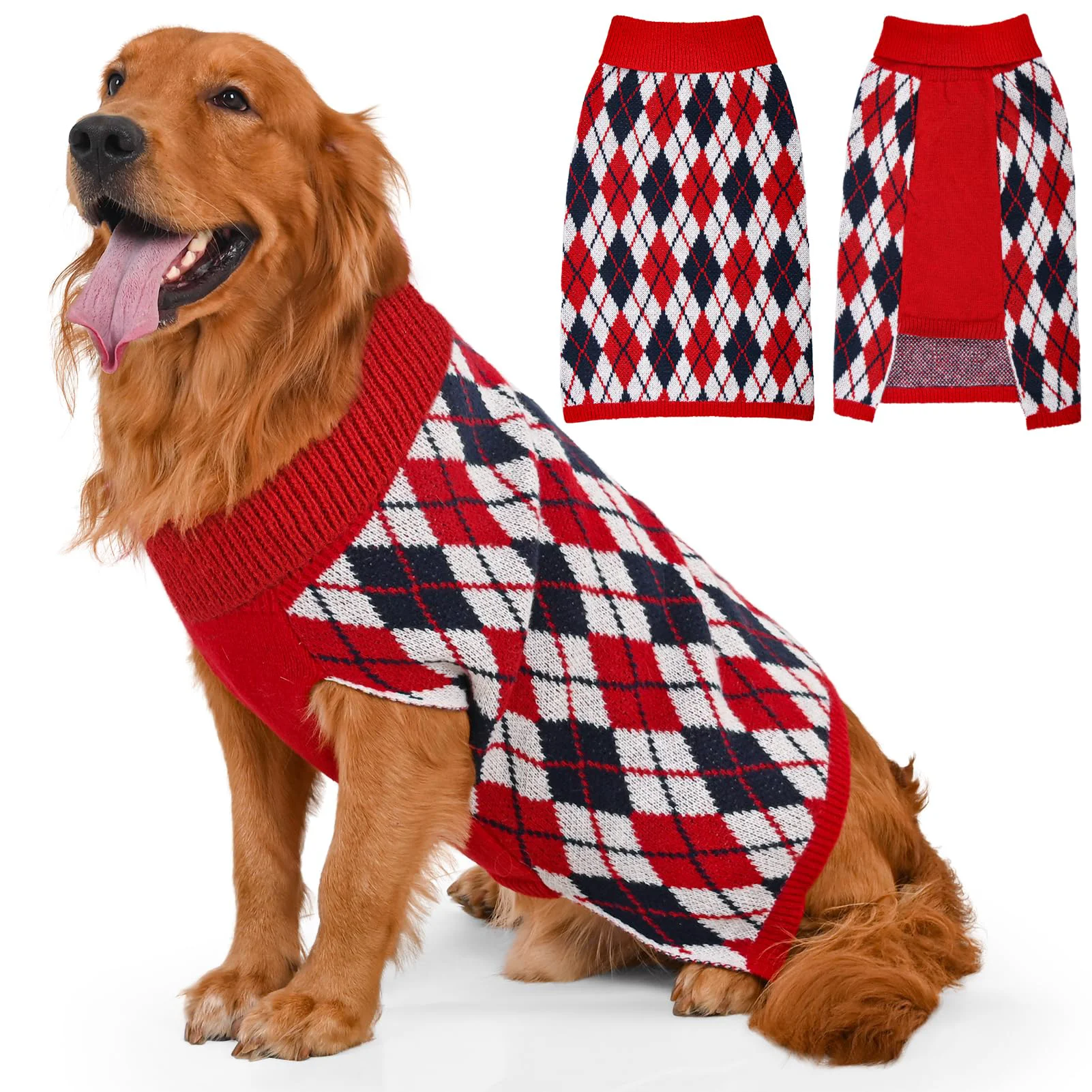 Specialty Lorehelina Large Dog Knit Turtleneck Sweater – Plaid Winter Pullover XL Premium