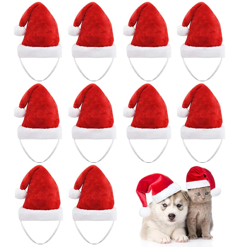 Exceptional Beiabang 10 Pcs Santa Hats for Dogs Cats – Plush Christmas Pet Costumes with Gift Bag High-End