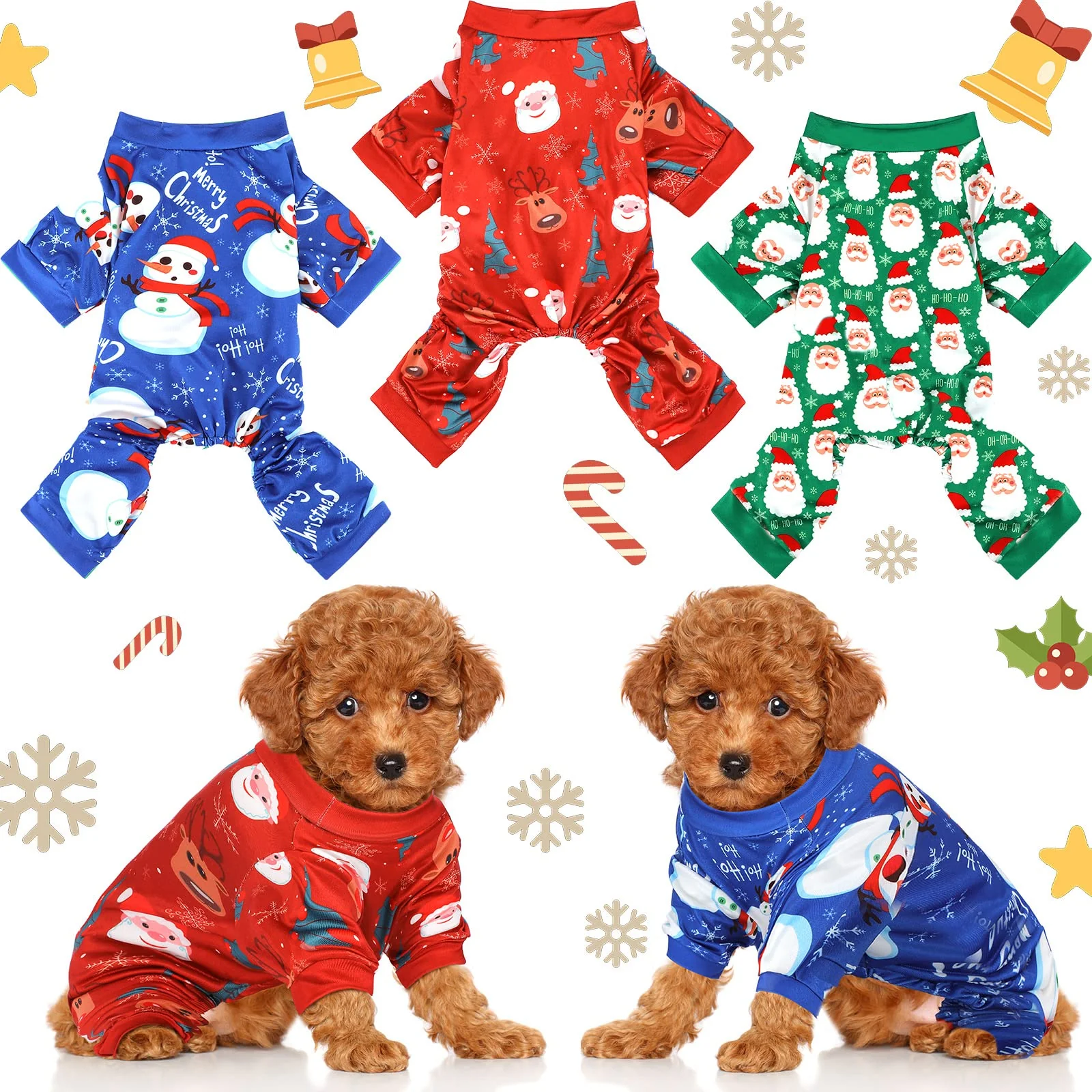 User-Friendly Frienda 3-Piece Christmas Dog Pajamas - Santa Snowman Jumpsuits Efficient