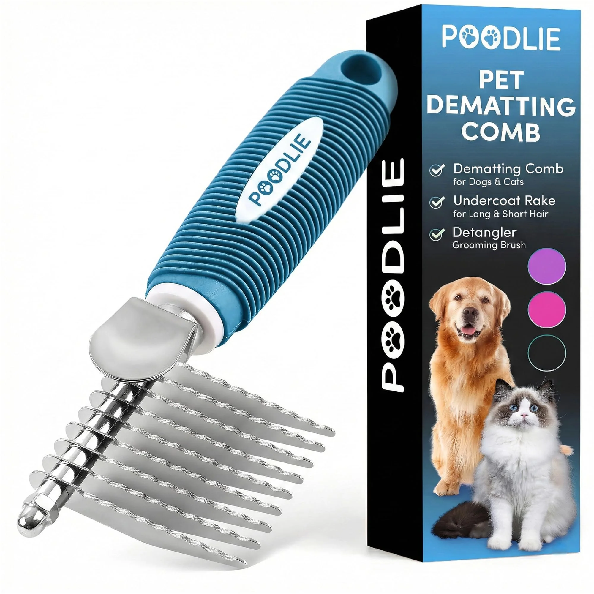 Casual POODLIE Poodle Dematting Fur Rake Comb – 2.5in Steel Detangler for Dogs Cats Optimized
