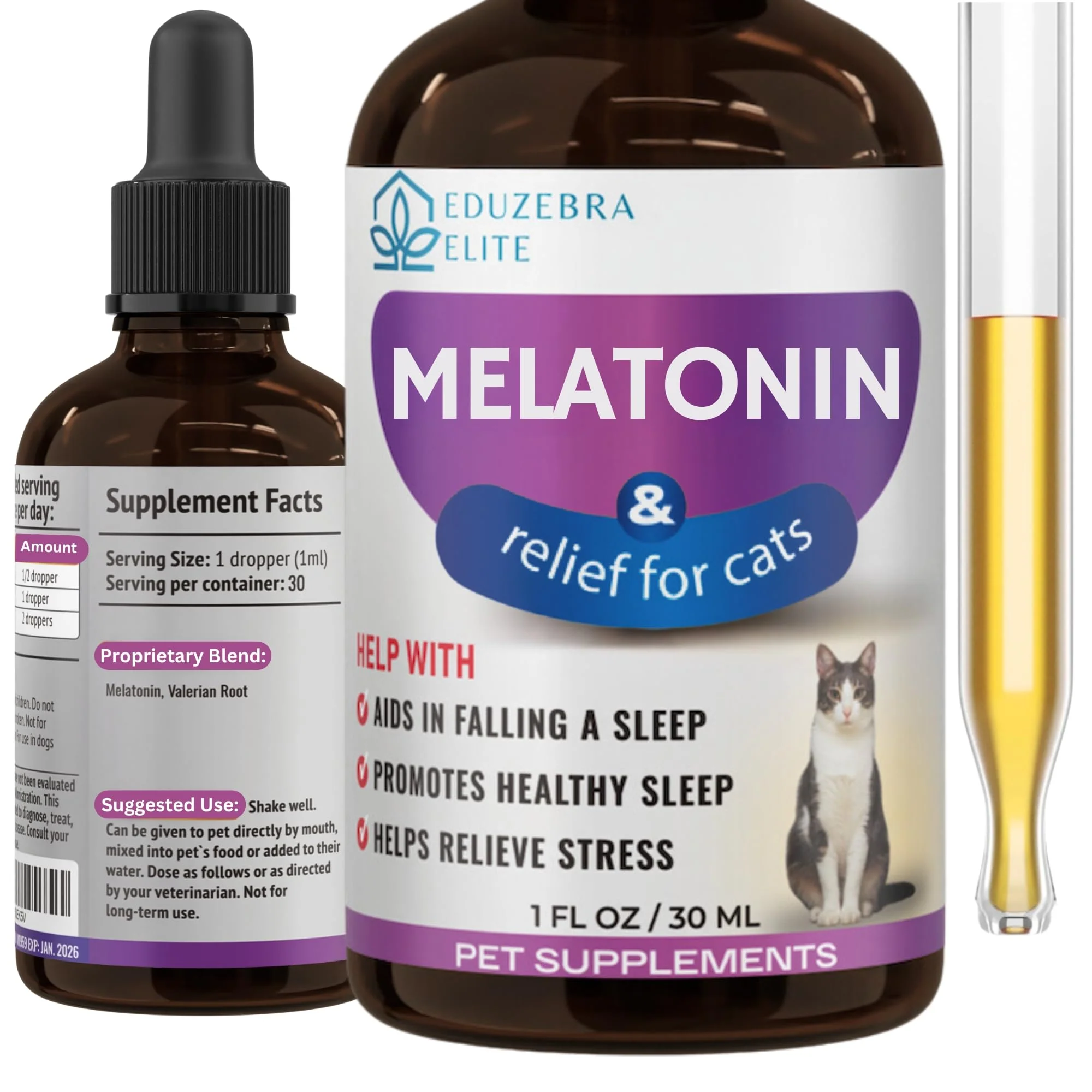 Top-Quality EDUZEBRA Cat Melatonin – Gentle Cat Sleep Aid for Calming Support Restful Nights Crafted