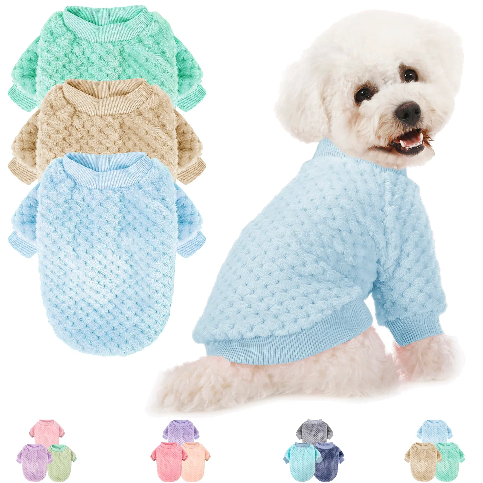 Eco-Friendly POMIU Dog Sweater — Soft Flannel for Small Dogs Cats Ice Blue Light Coffee Teal X-Small Original Design