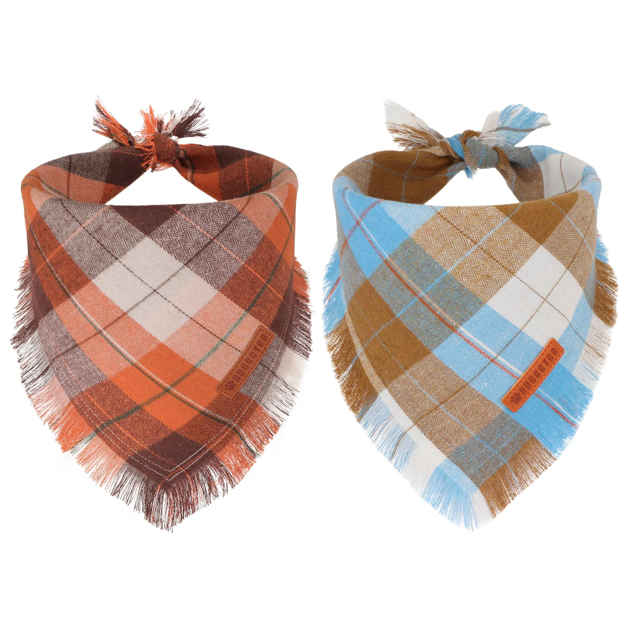 Smart ADOGGYGO Fall Dog Bandanas with Tassels Edges – Orange Plaid Scarf for Medium Large Dogs Premium Material