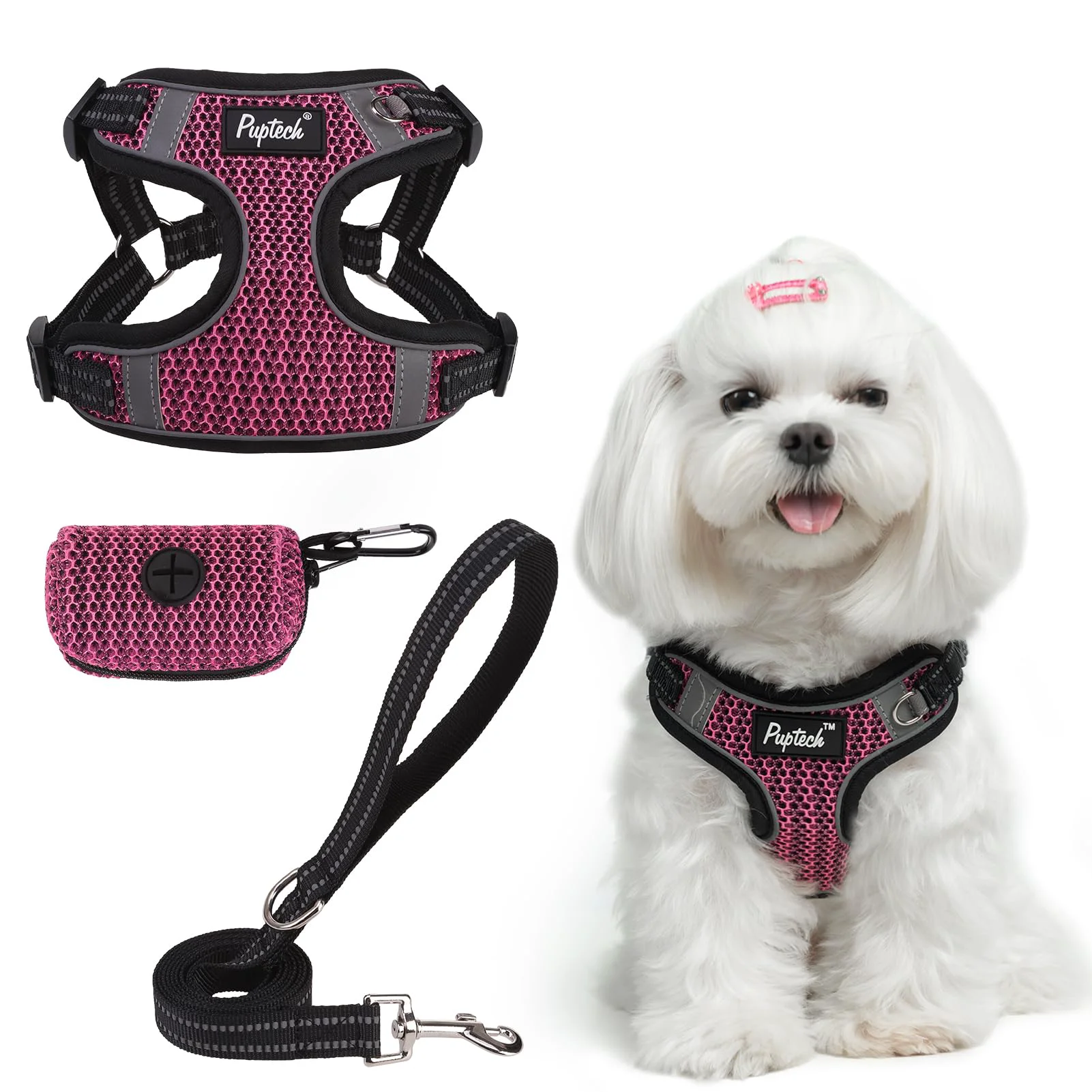 Effective PUPTECK Small Dog Harness and Leash Set - Step-In No-Pull Reflective Vest Original Design
