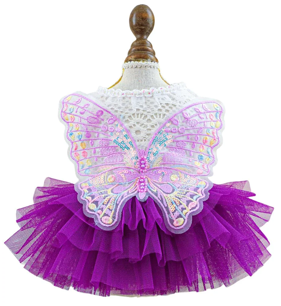 Traditional MaruPet Fashion Sweet Puppy Blingbling Princess Dress Lace Tutu Skirt - B-Purple L High-Grade