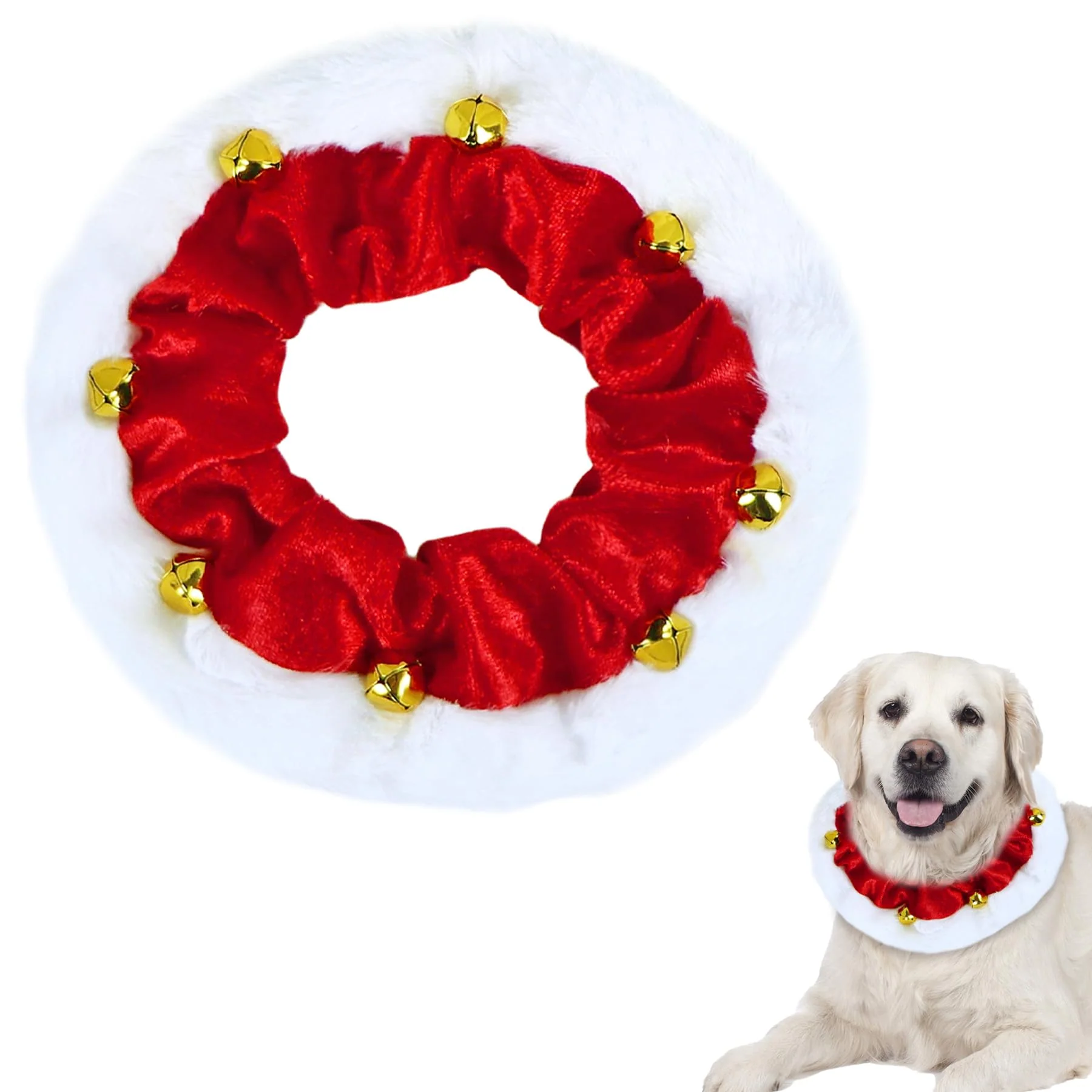 Premium Material GOYOSWA Dog Christmas Outfit with Bells - Red Holiday Collar for Small to Large Dogs Fine