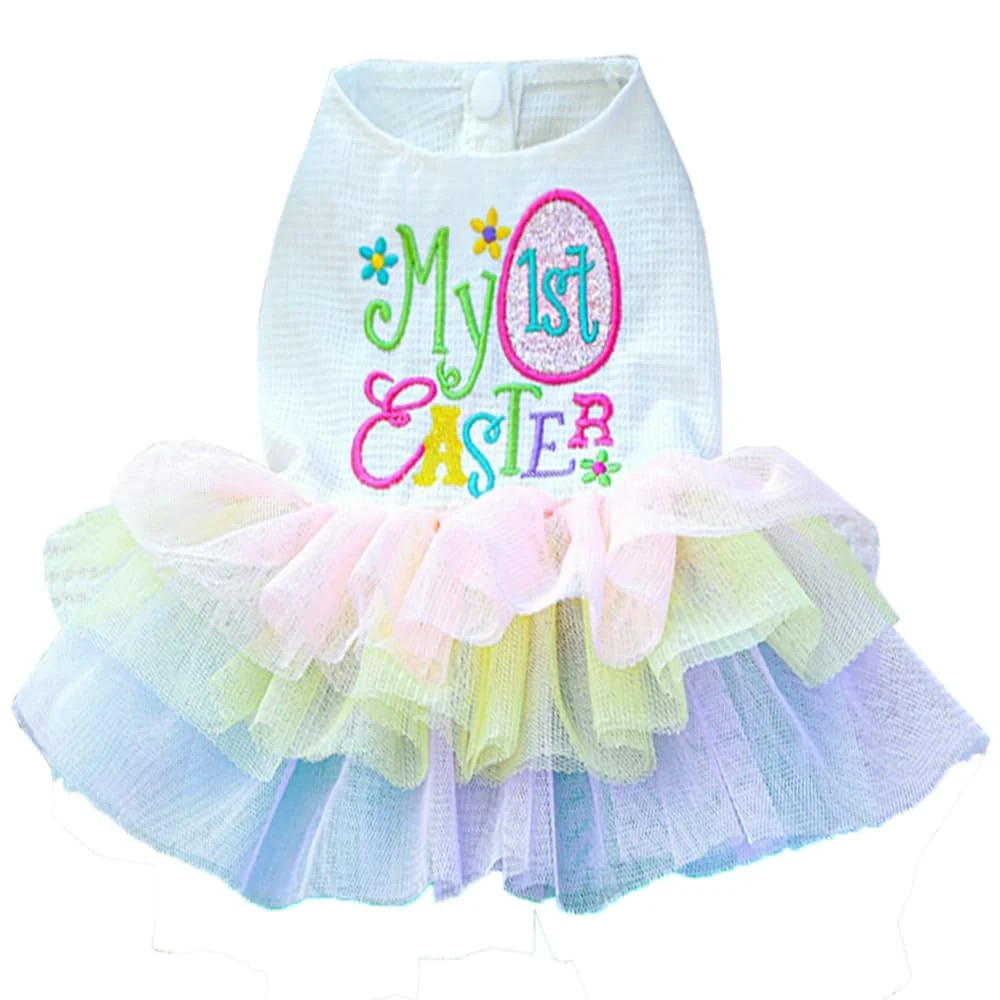 Easy-to-Use ANIAC Happy 1st Easter Dog Dress – Rainbow Tutu Outfit for Small Dogs Cats X-Large Classic