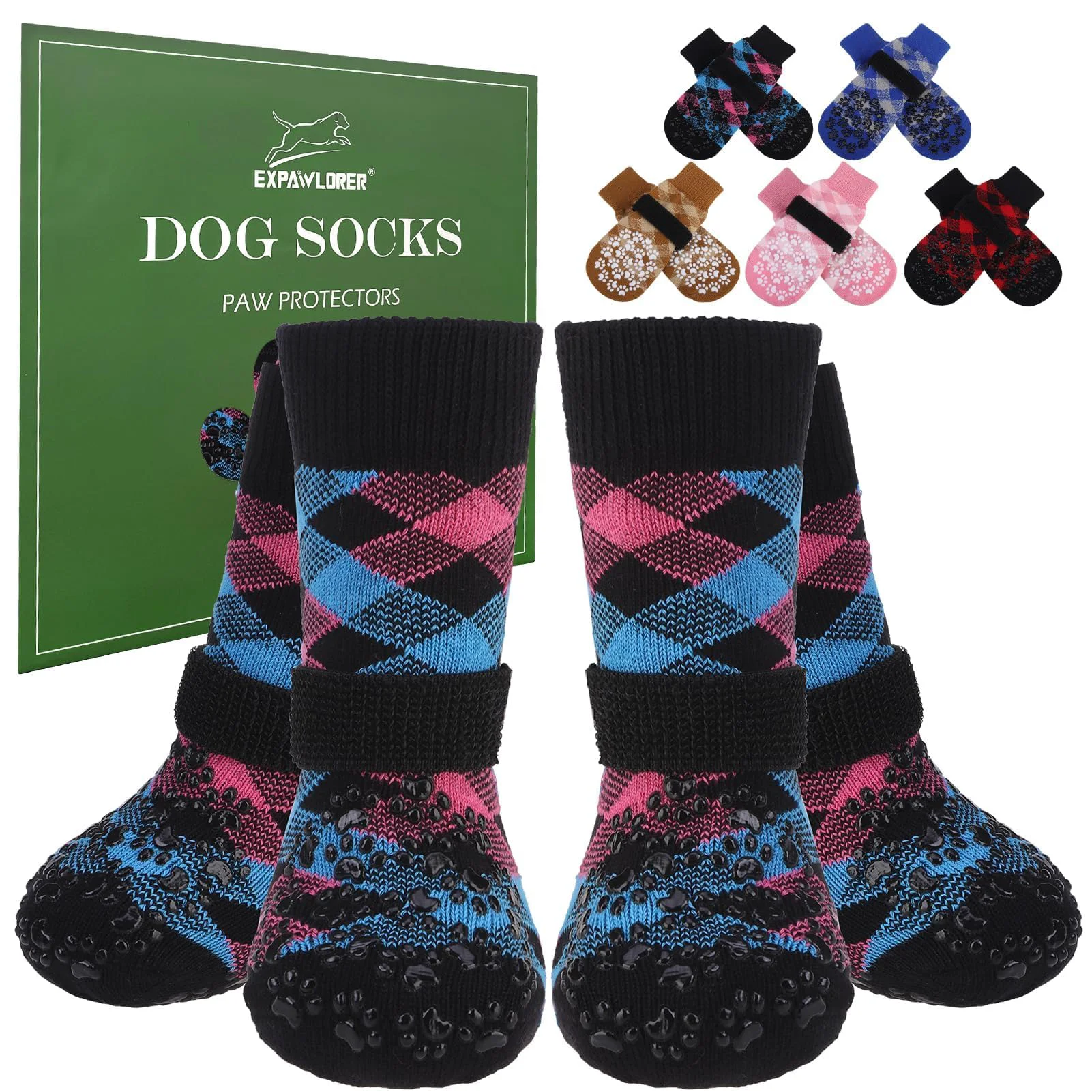 Luxury EXPAWLORER Dog Socks - Anti-Slip Paw Protectors for All-Sized Dogs Small to Large Traditional