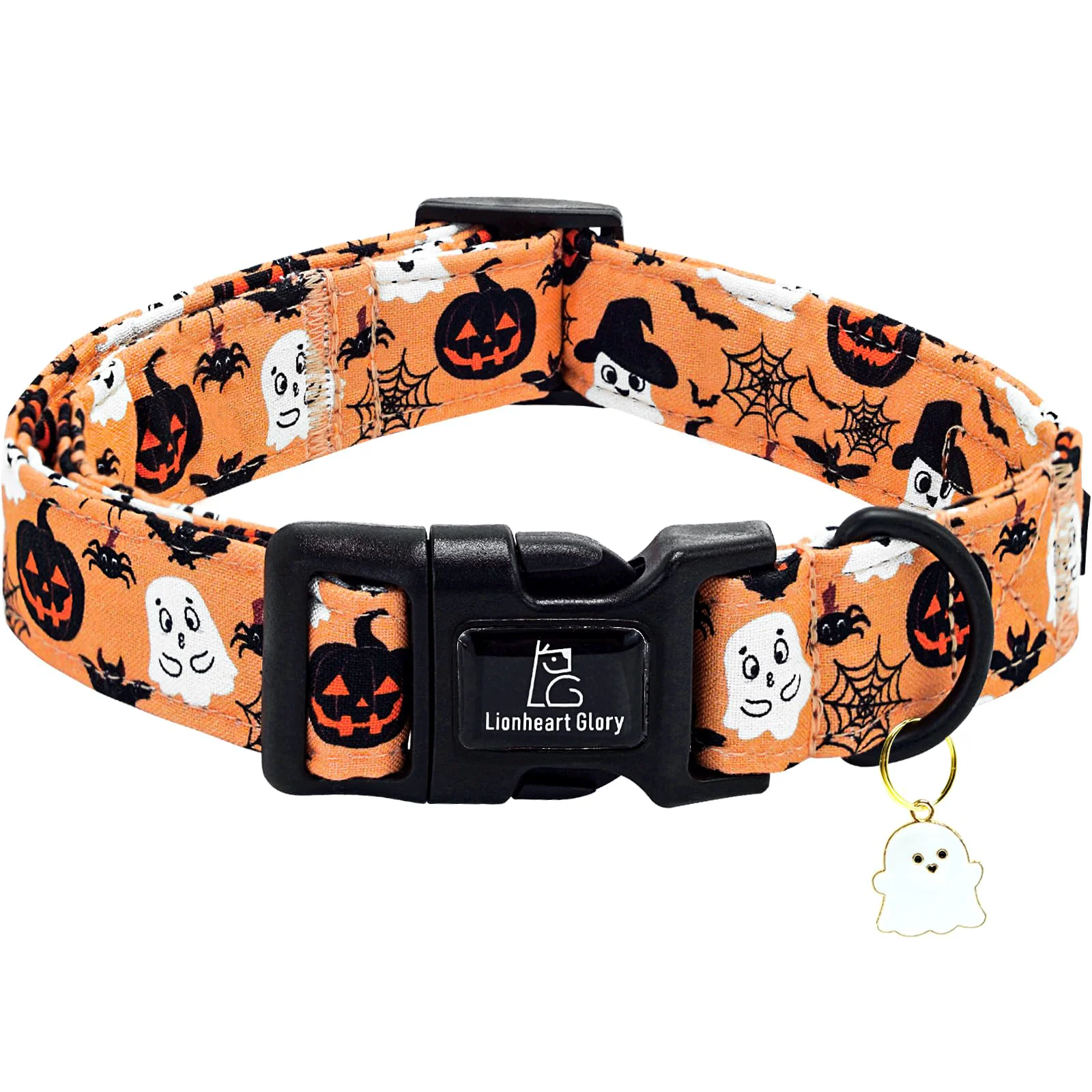 Sophisticated Lionheart glory Halloween Dog Collar – Pumpkin Ghost Pendant Soft Adjustable for Medium Dogs Authentic