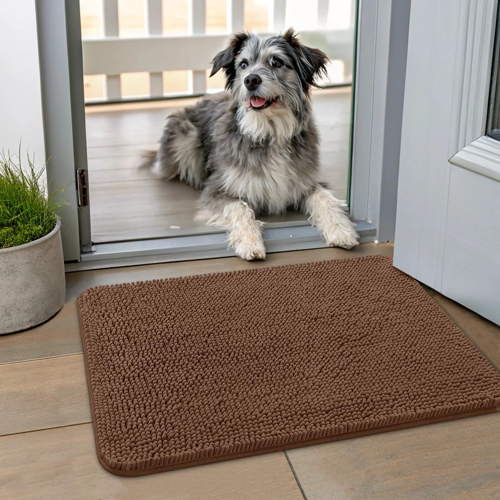 Lightweight Smiry Dog Door Mat 24x16 Absorbs Moisture Dirt Non-Slip Chenille Front Door Mat – Mocha Fashionable